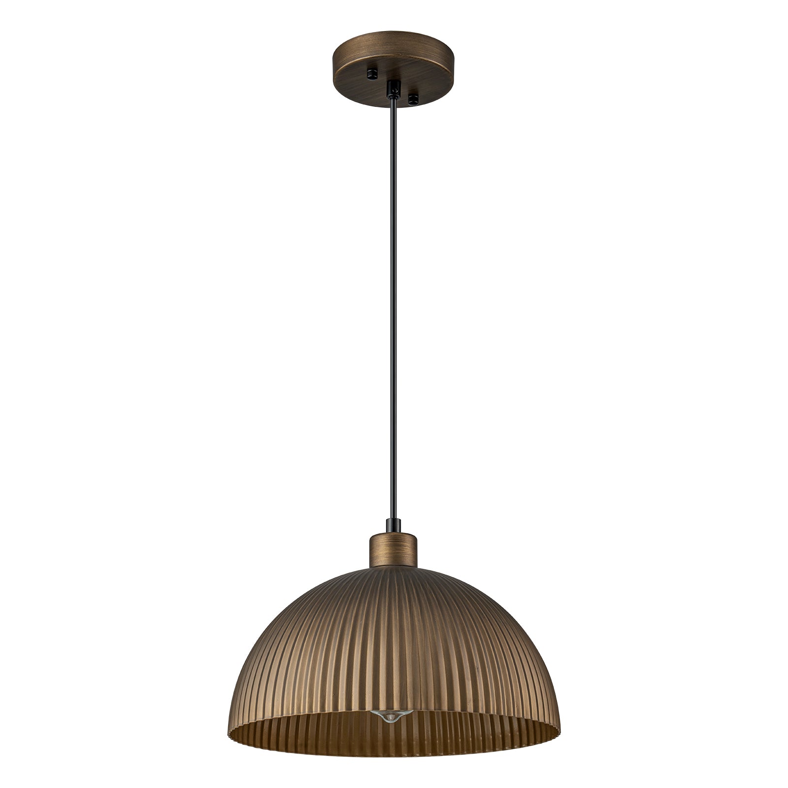 Glowlings 1-flammige Industrie-Pendelleuchte mit gerippter Kuppel, Antik-Bronze, Inselleuchte