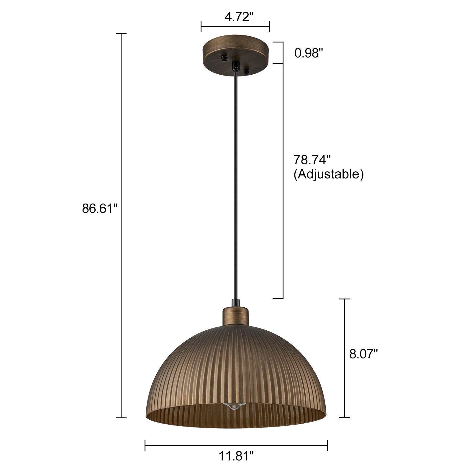 Glowlings 1-flammige Industrie-Pendelleuchte mit gerippter Kuppel, Antik-Bronze, Inselleuchte