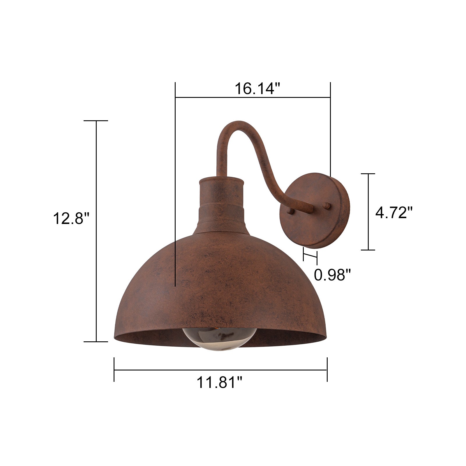 Glowlings 1-Light Industrial 12"Wide Antique Brown Rust Dome Wall Sconce