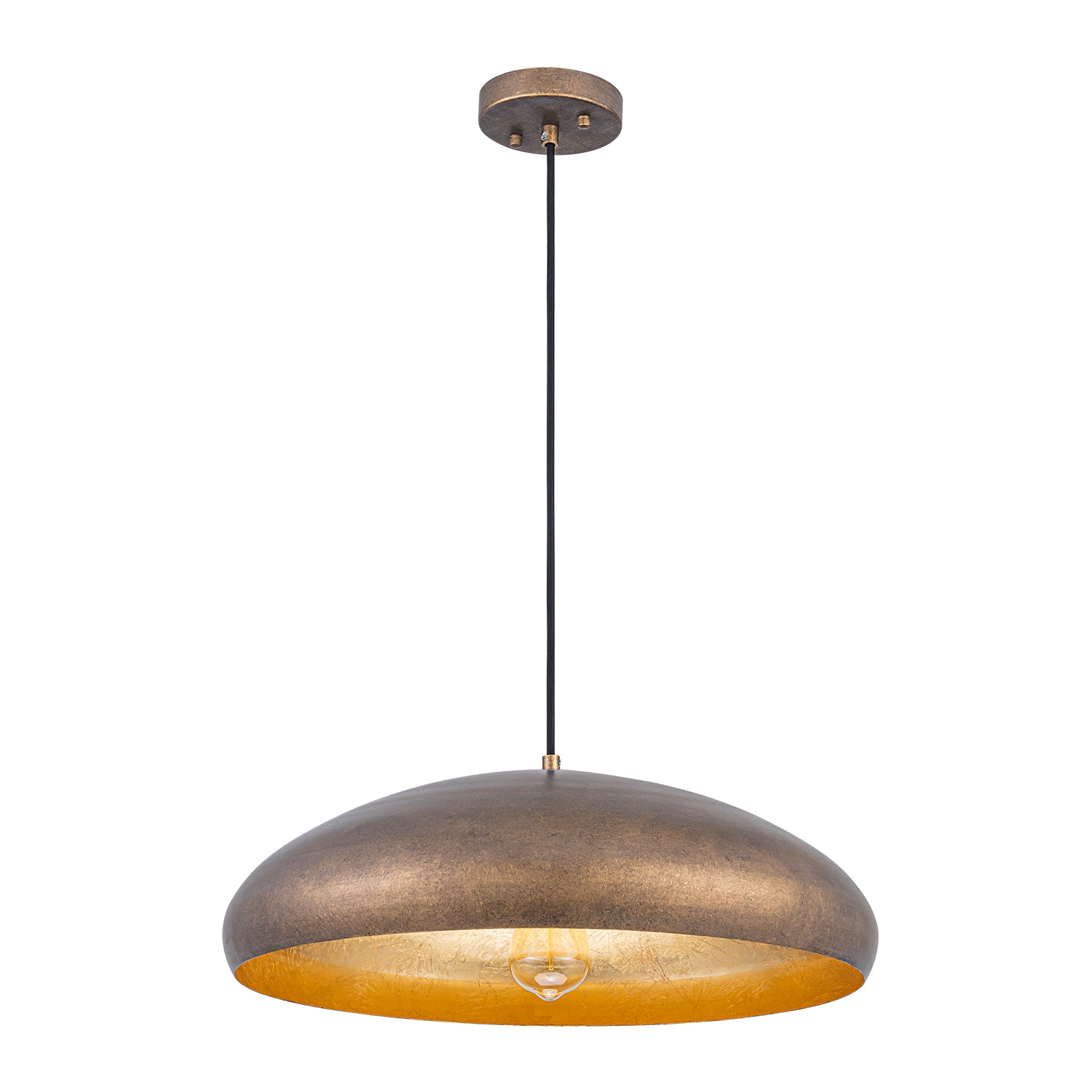 Glowlings 1-Light Industrial 20"Wide Oil Rubbed Bronze/Antique Gold Dome Pendant Light