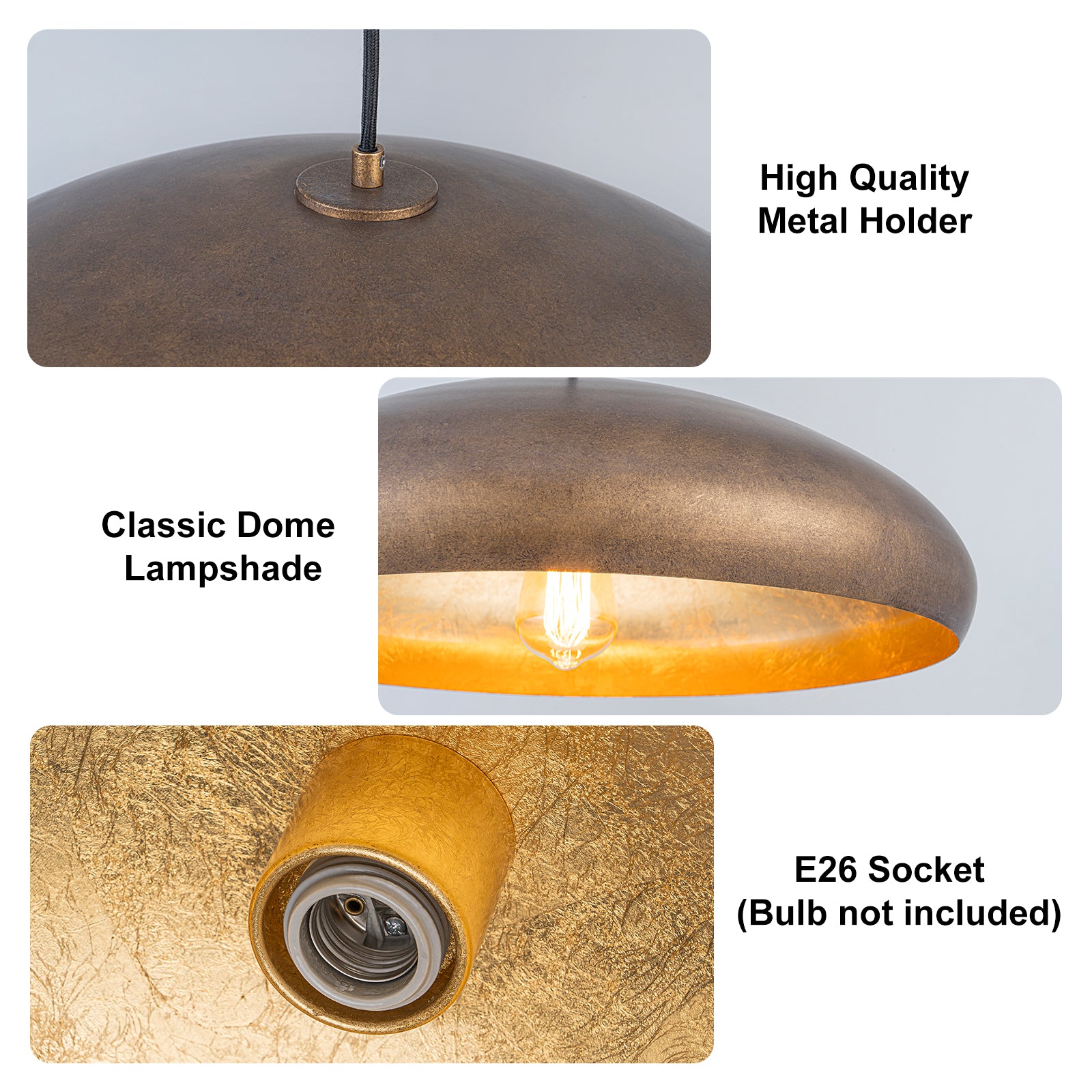 Glowlings 1-Light Industrial 20"Wide Oil Rubbed Bronze/Antique Gold Dome Pendant Light