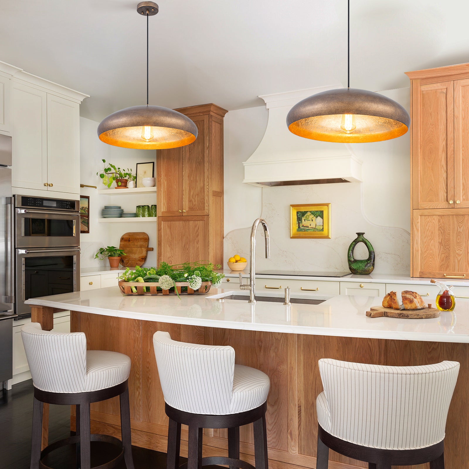 Glowlings 1-Light Industrial 20"Wide Oil Rubbed Bronze/Antique Gold Dome Pendant Light