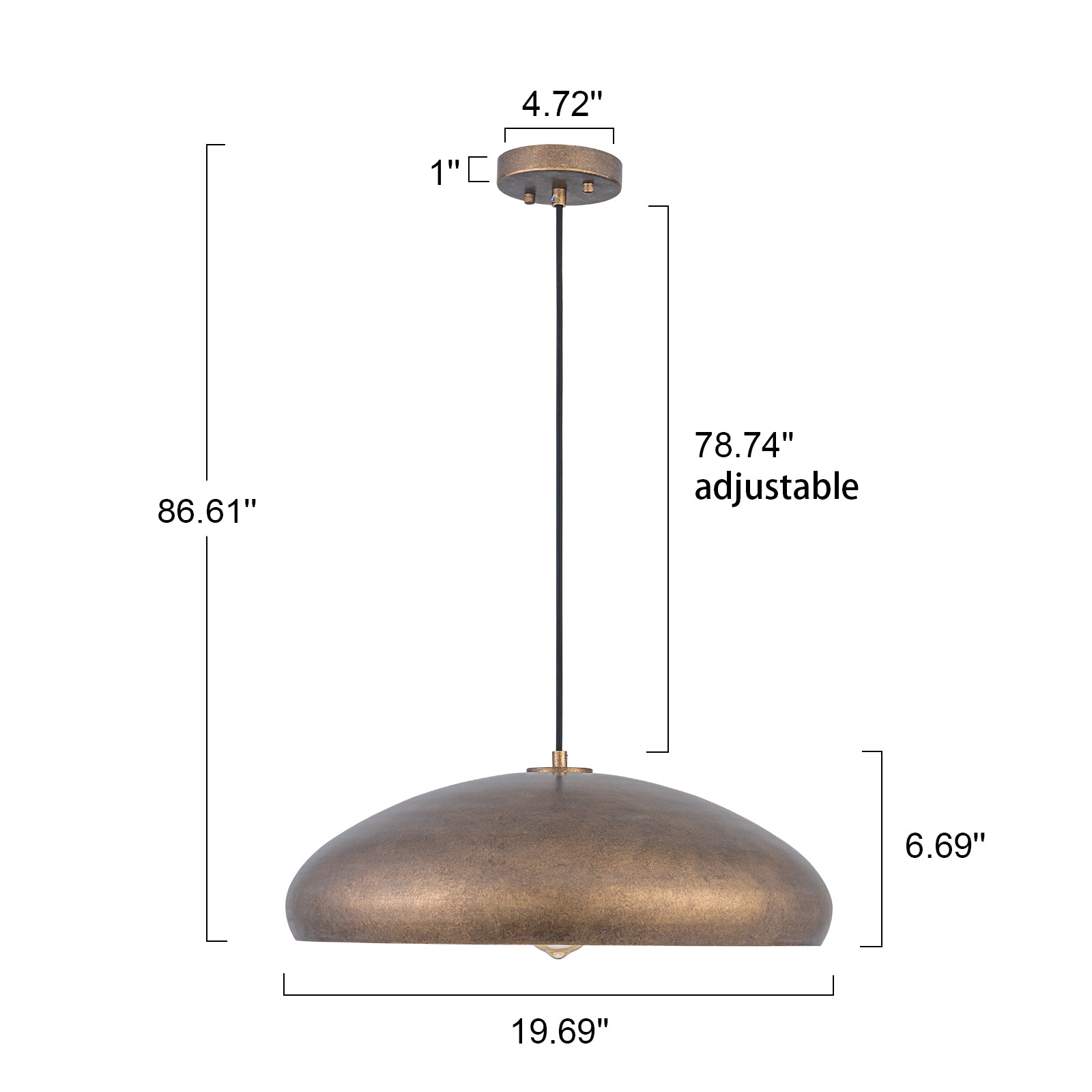 Glowlings 1-Light Industrial 20"Wide Oil Rubbed Bronze/Antique Gold Dome Pendant Light