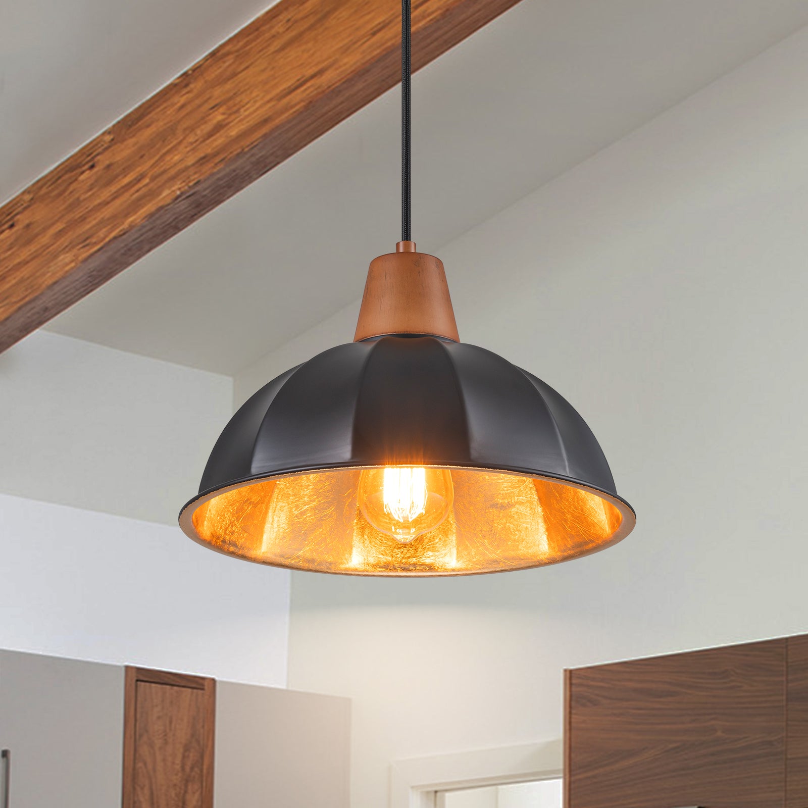 Glowlings 1-flammige industrielle schwarze kleine Kuppel-Pendelleuchte, Inselleuchte