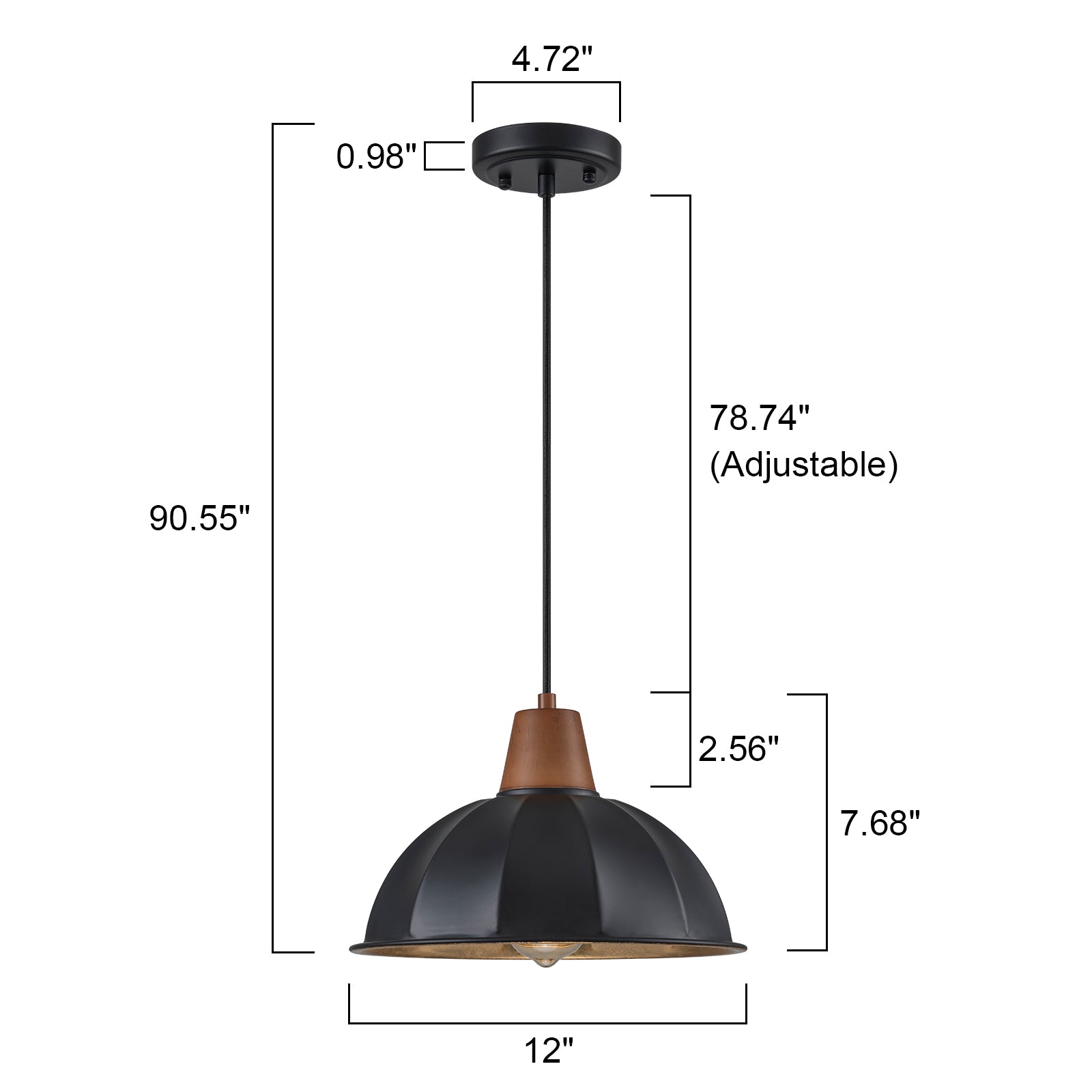 Glowlings 1-flammige industrielle schwarze kleine Kuppel-Pendelleuchte, Inselleuchte