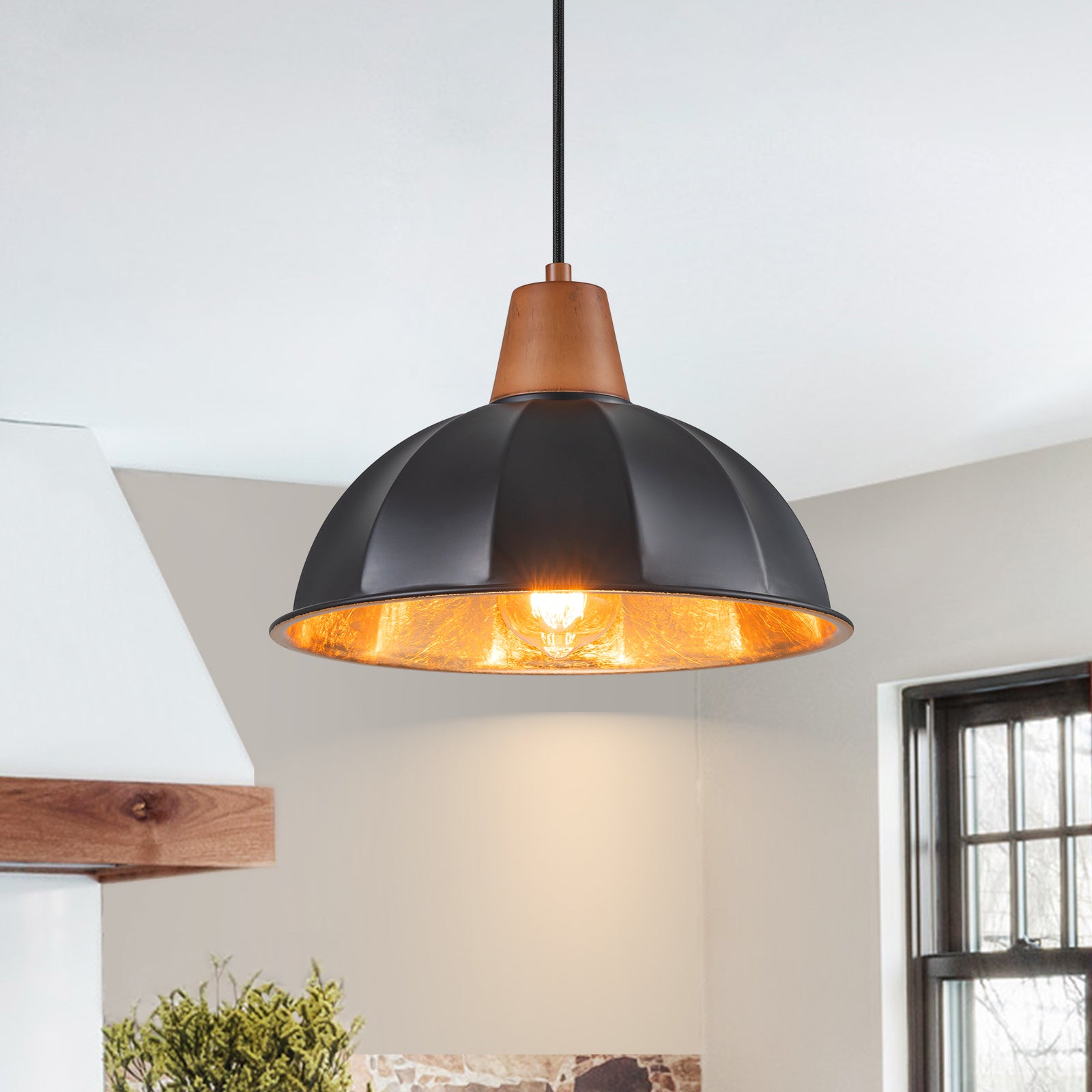 Glowlings 1-Light Industrial Black Small Dome Pendant Light Island Light