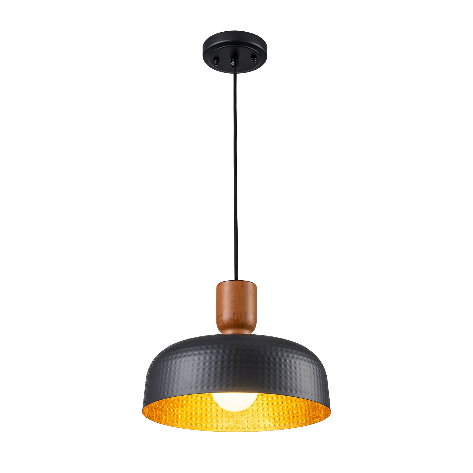Glowlings 1-flammige, industrielle, 30,5 cm breite, handgefertigte, gehämmerte, schwarze Kuppel-Pendelleuchte