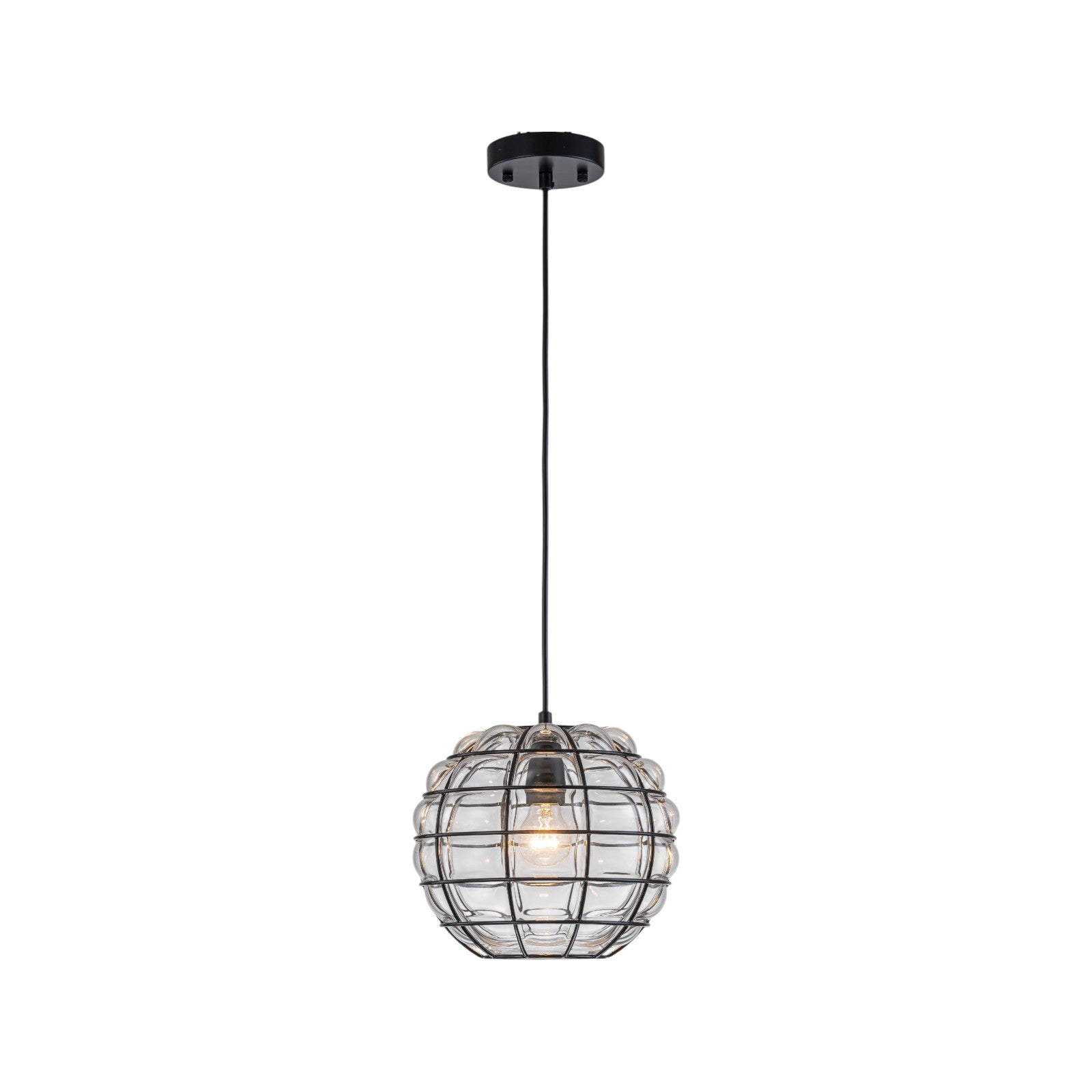 Glowlings 1-Light Industrial Cage Clear Glass Bubble Small Pendant Light Island Light