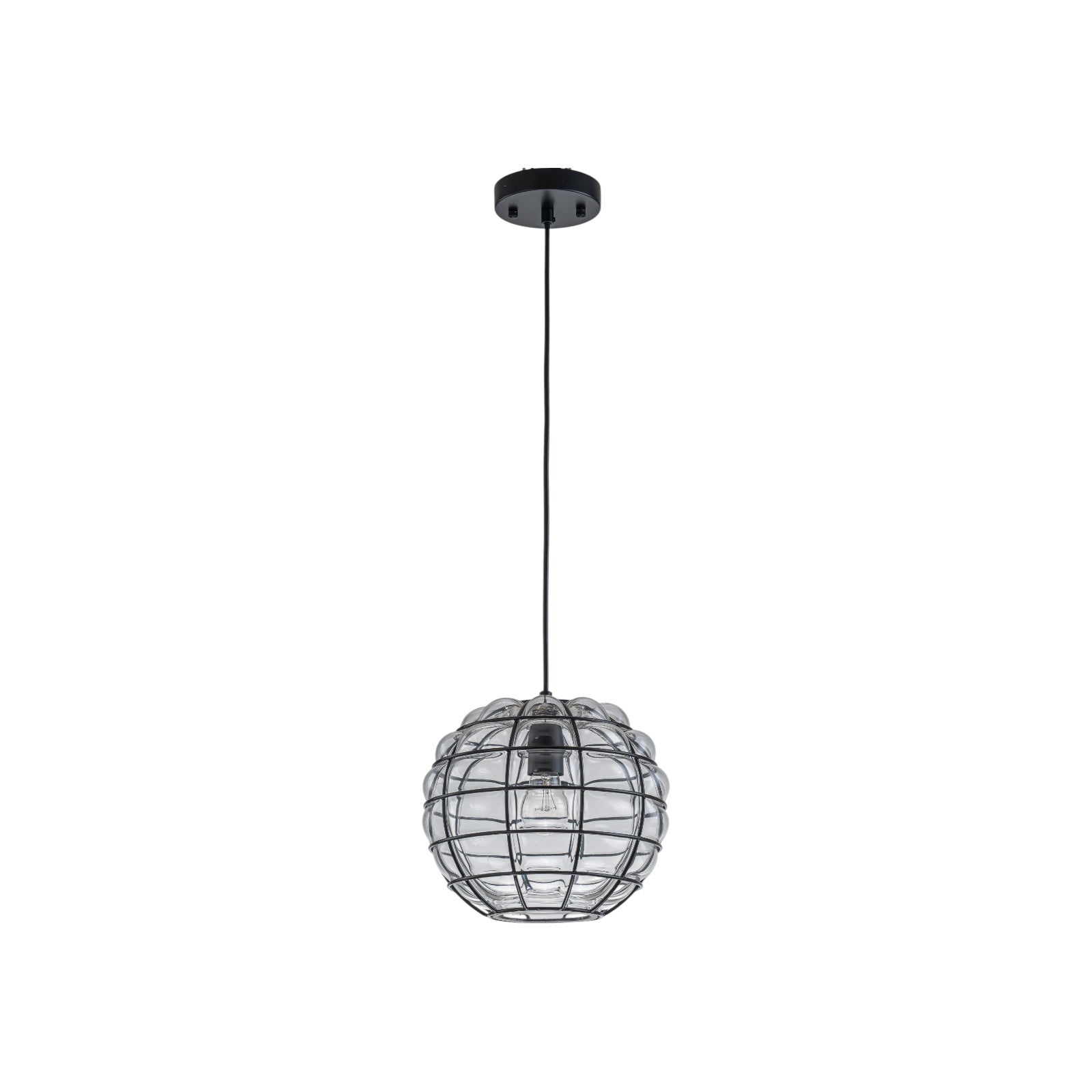Glowlings 1-Light Industrial Cage Clear Glass Bubble Small Pendant Light Island Light