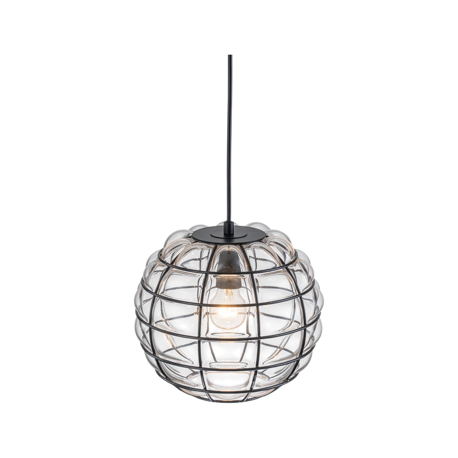 Glowlings 1-Light Industrial Cage Clear Glass Bubble Small Pendant Light Island Light