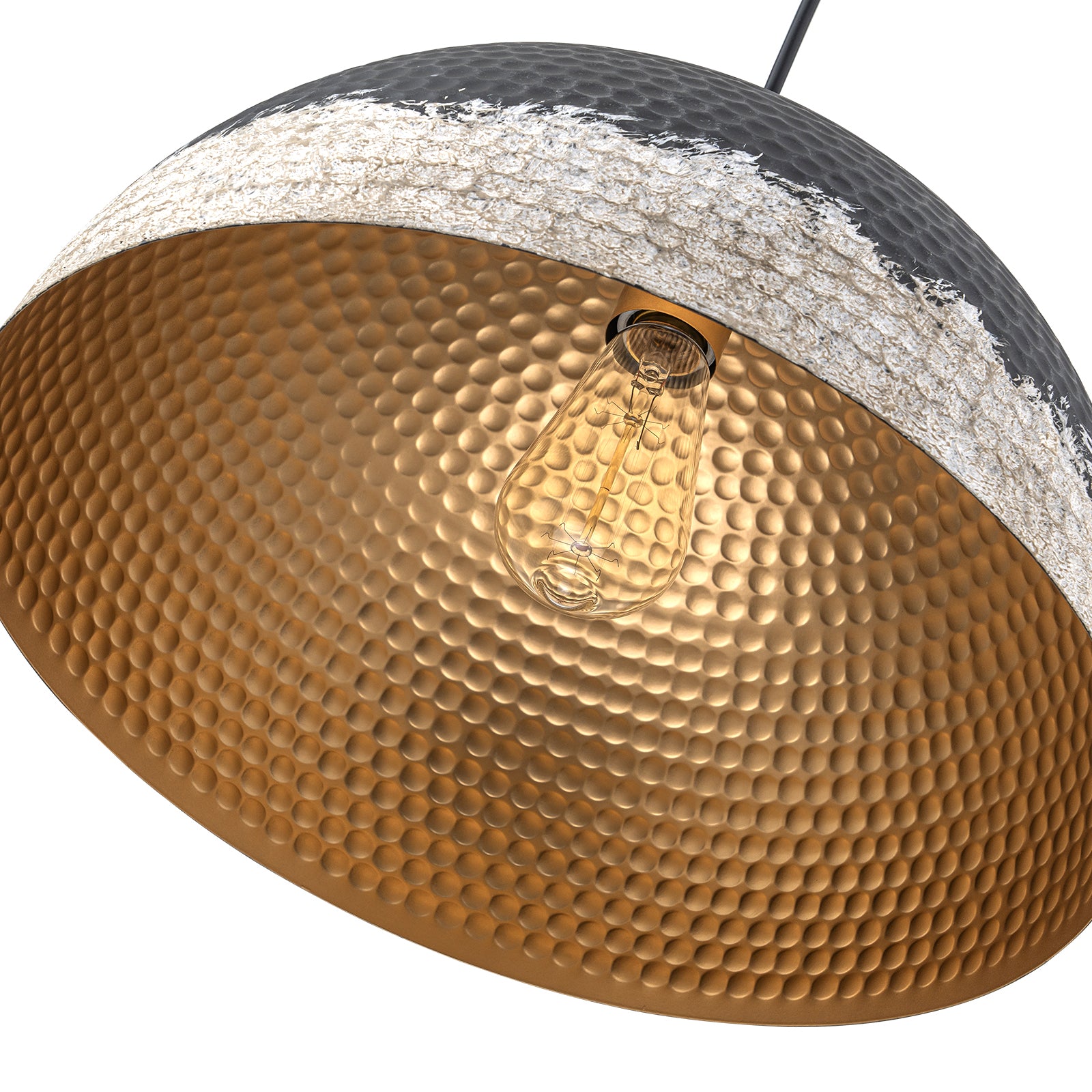 Glowlings 1-flammige industrielle Pendelleuchte, 40,6 cm breit, gehämmert, schwarz, Kuppelform, Inselleuchte