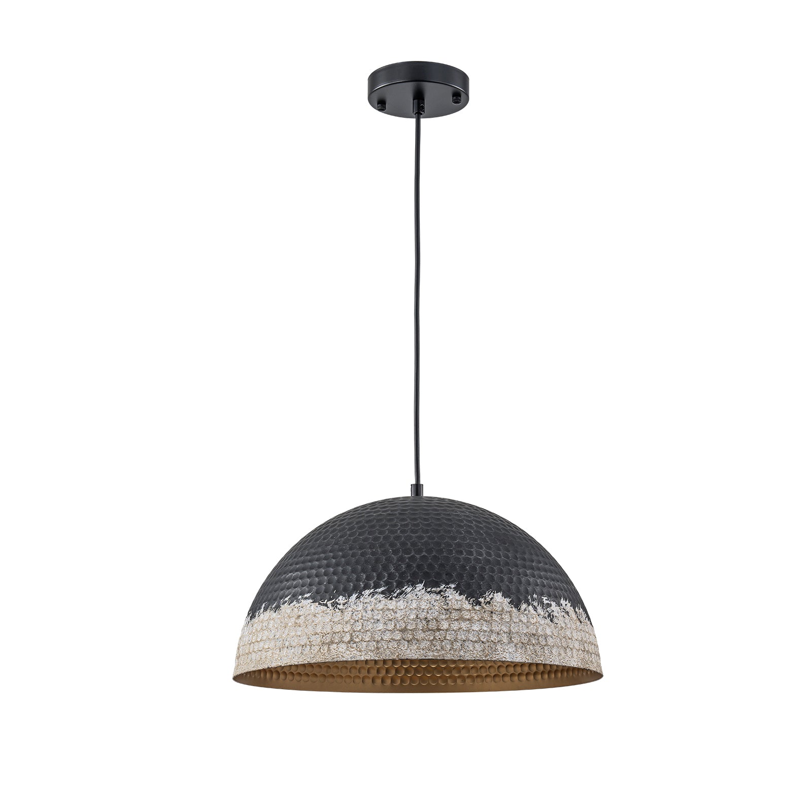 Glowlings 1-flammige industrielle Pendelleuchte, 40,6 cm breit, gehämmert, schwarz, Kuppelform, Inselleuchte