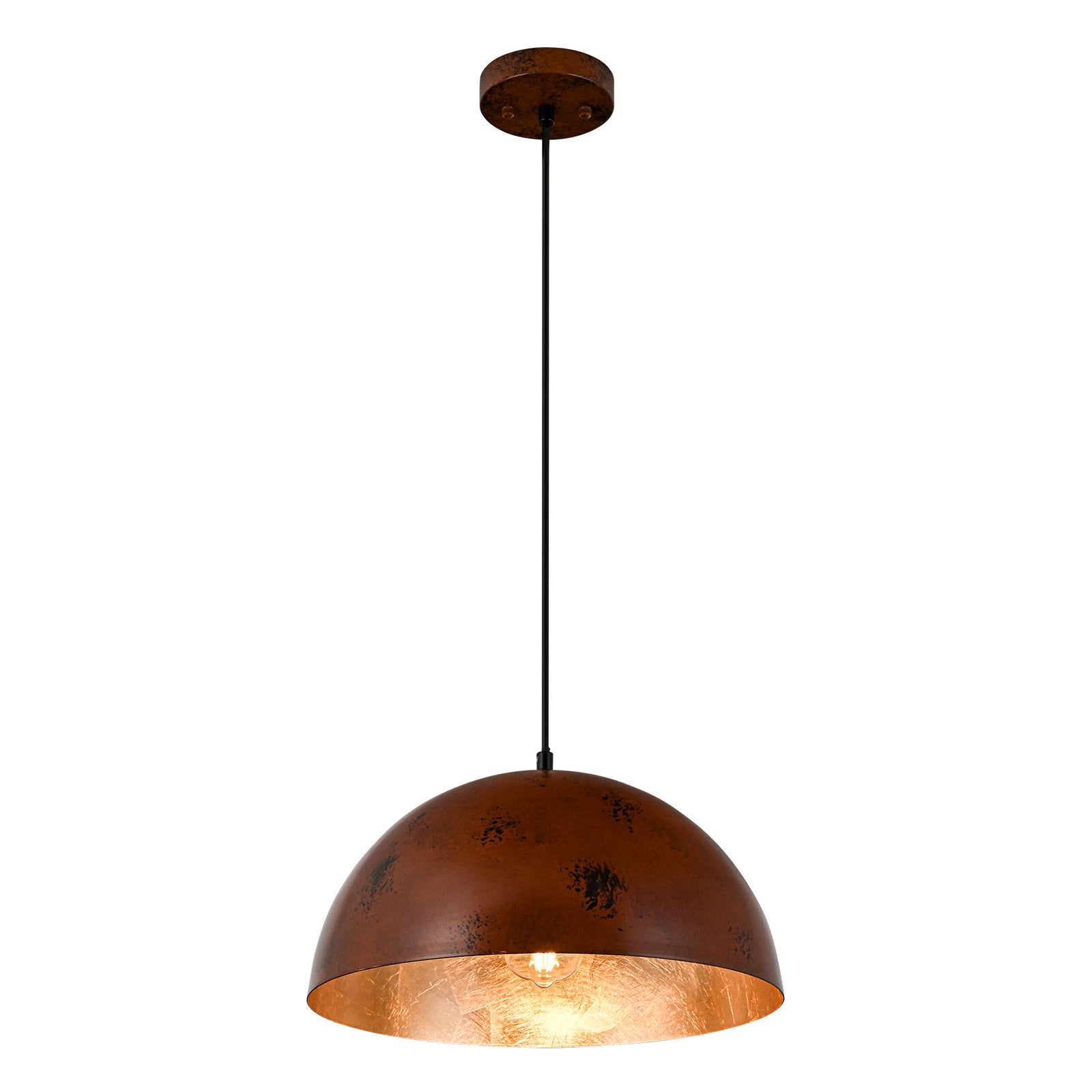 Glowlings 1-Light Industrial Large Brown Dome Pendant Light Island Light
