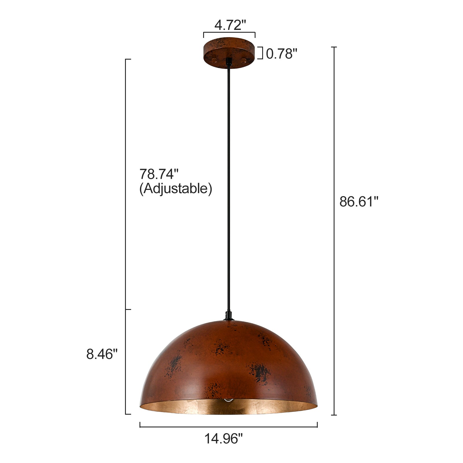 Glowlings 1-Light Industrial Large Brown Dome Pendant Light Island Light