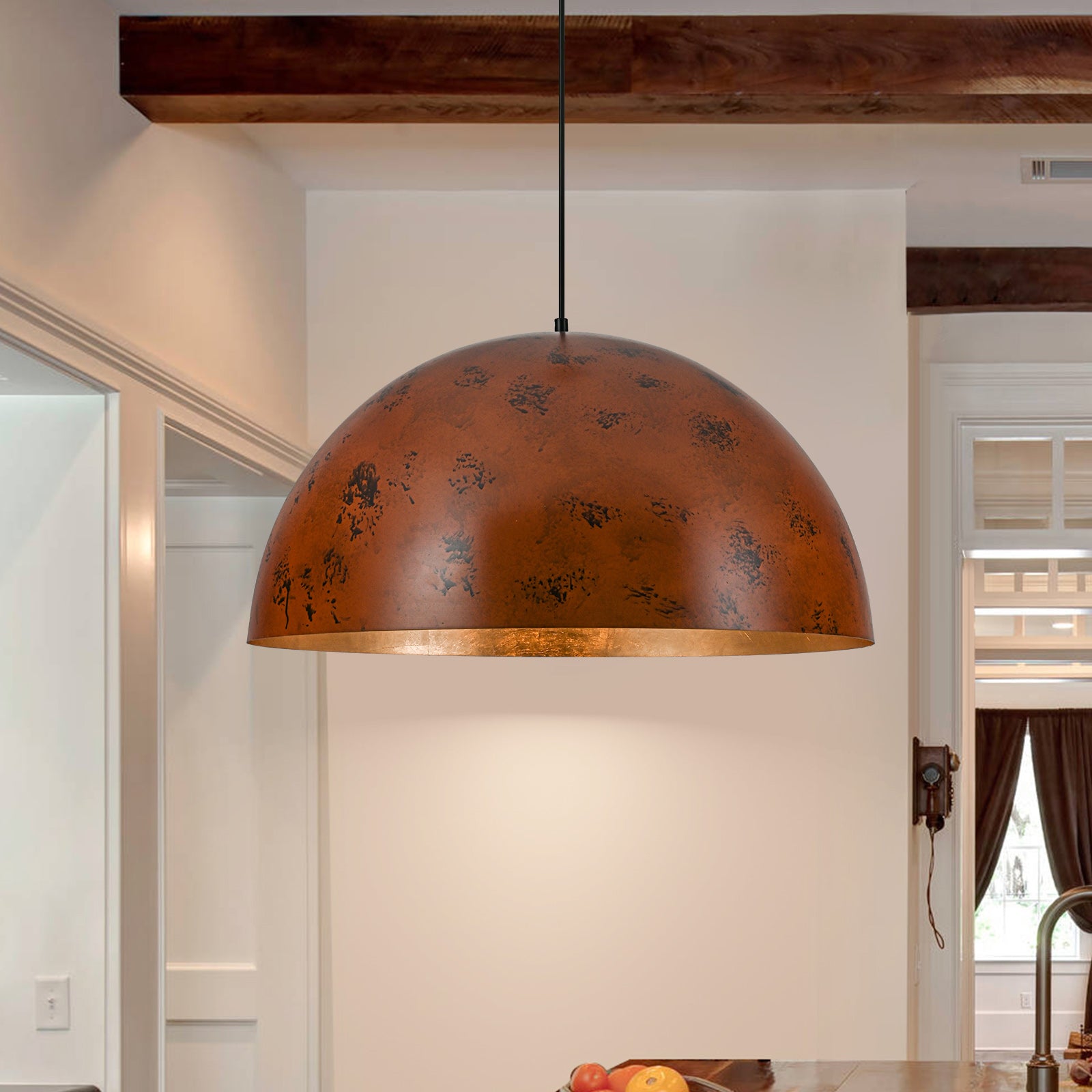 Glowlings 1-Light Industrial Large Brown Dome Pendant Light Island Light