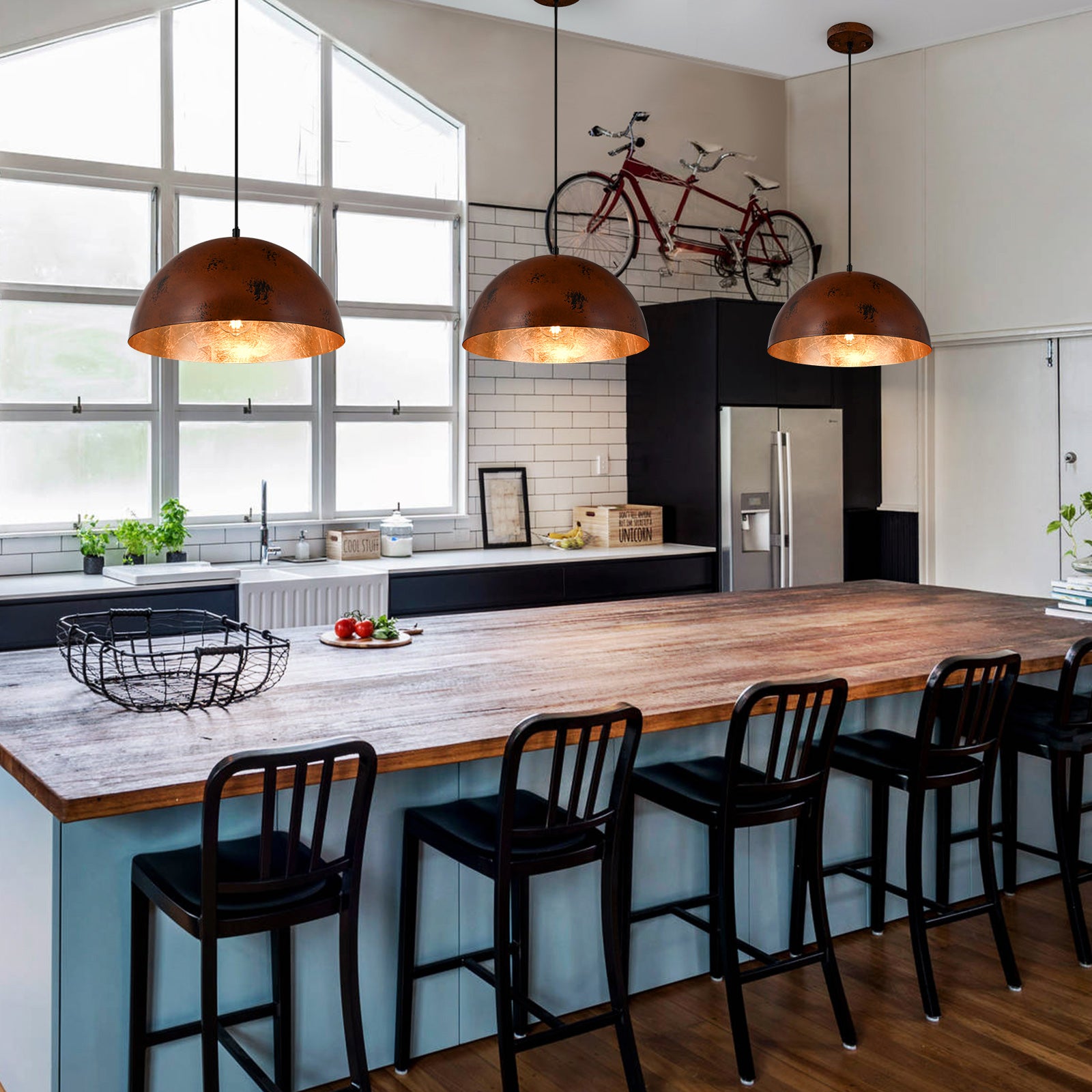 Glowlings 1-Light Industrial Large Brown Dome Pendant Light Island Light