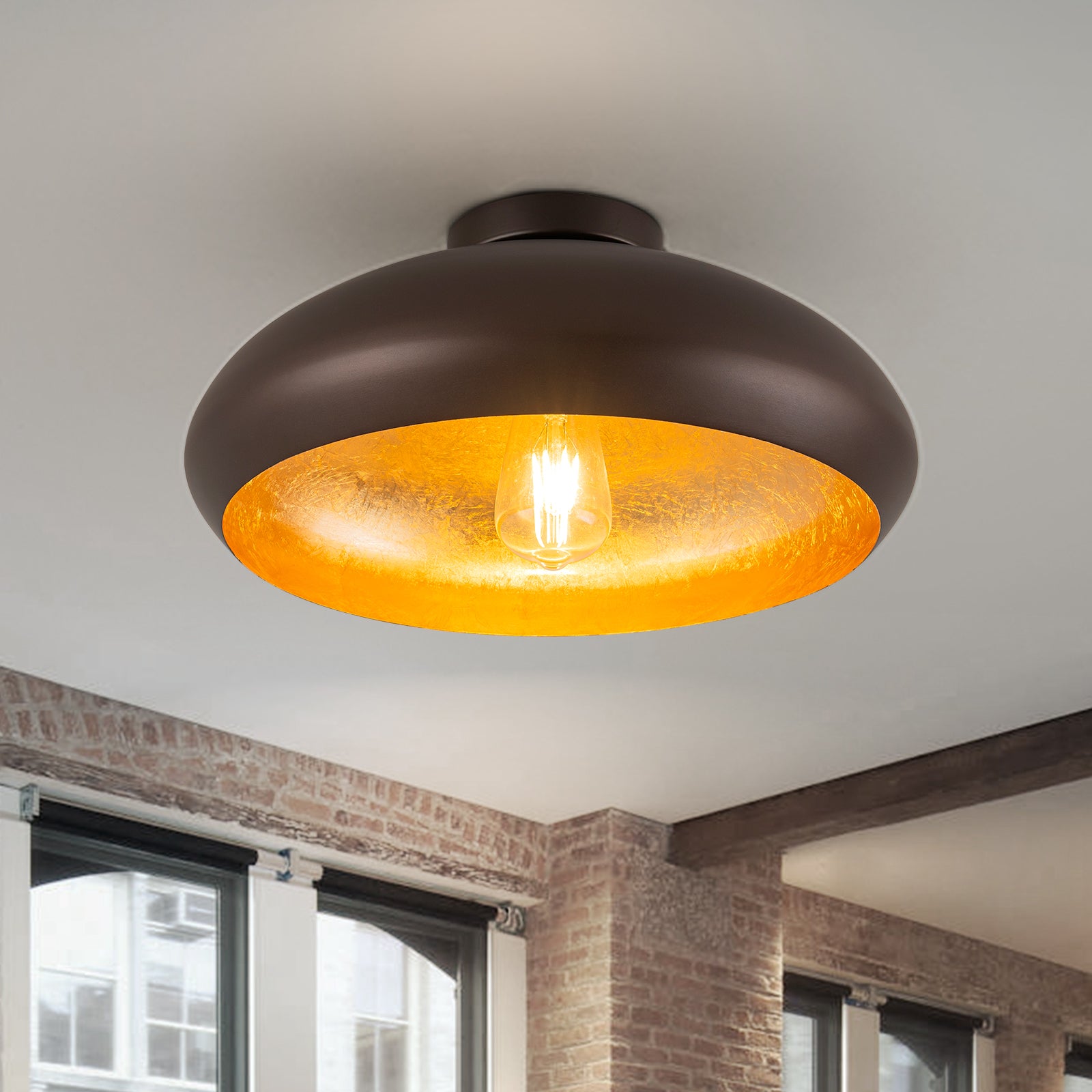 Glowlings 1-flammige, 16" breite, industrielle Deckenleuchte mit Kuppel und Ölschliff in Bronze