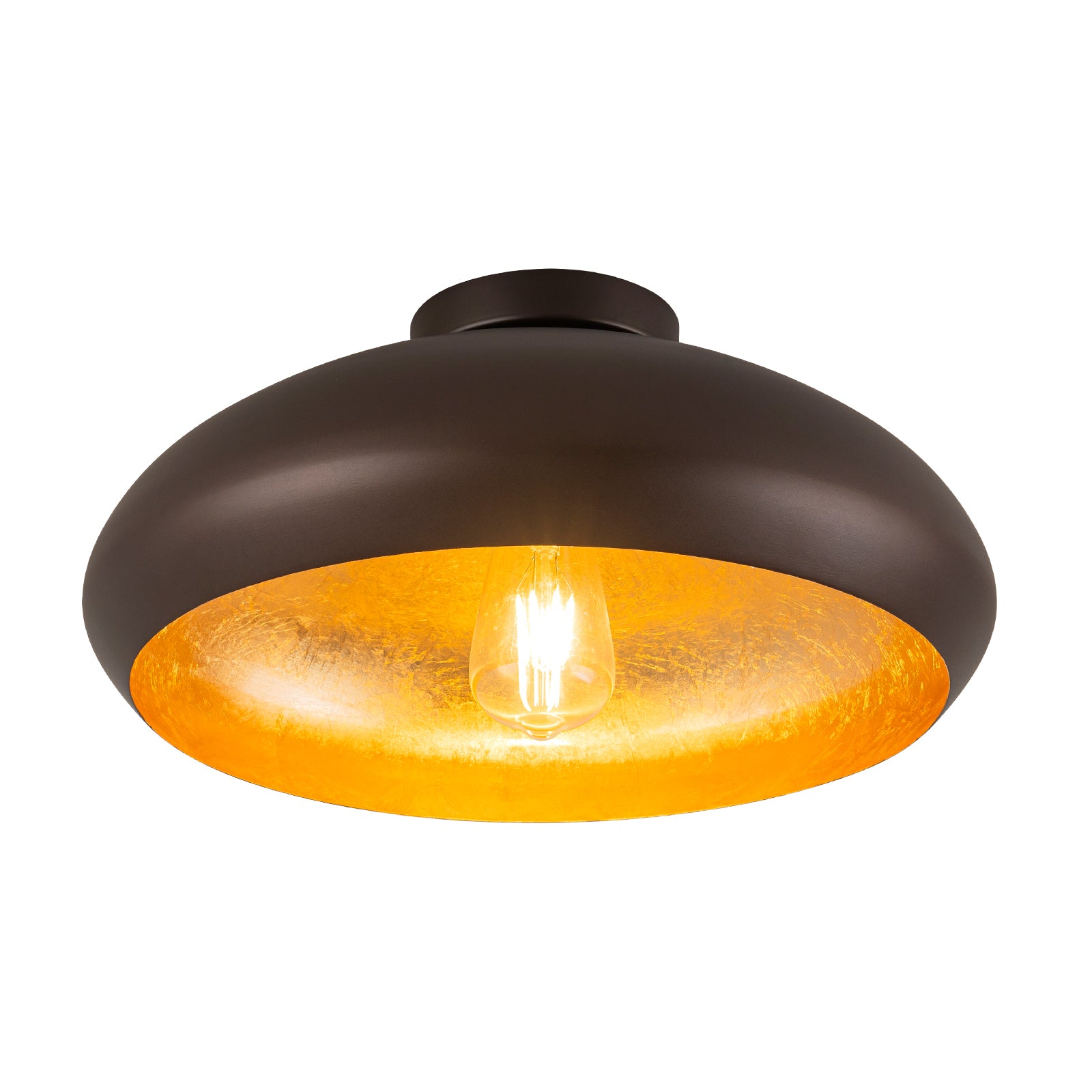 Glowlings 1-flammige, 16" breite, industrielle Deckenleuchte mit Kuppel und Ölschliff in Bronze