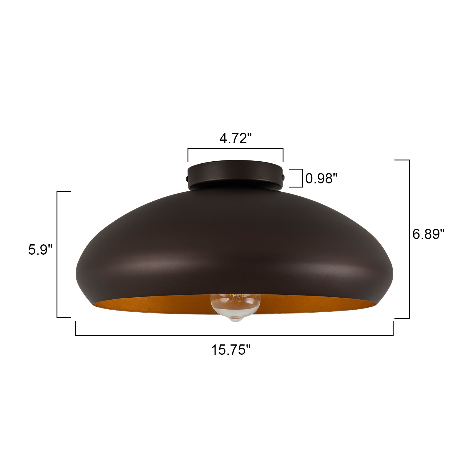 Glowlings 1-flammige, 16" breite, industrielle Deckenleuchte mit Kuppel und Ölschliff in Bronze