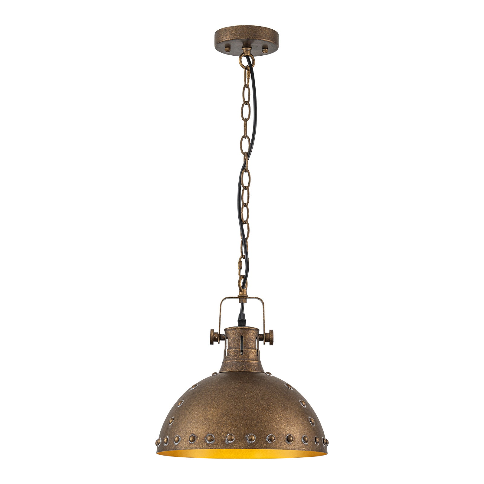 Glowlings 1-Light Industrial 12"Wide Rust Finish/Antique Gold Dome Pendant Light