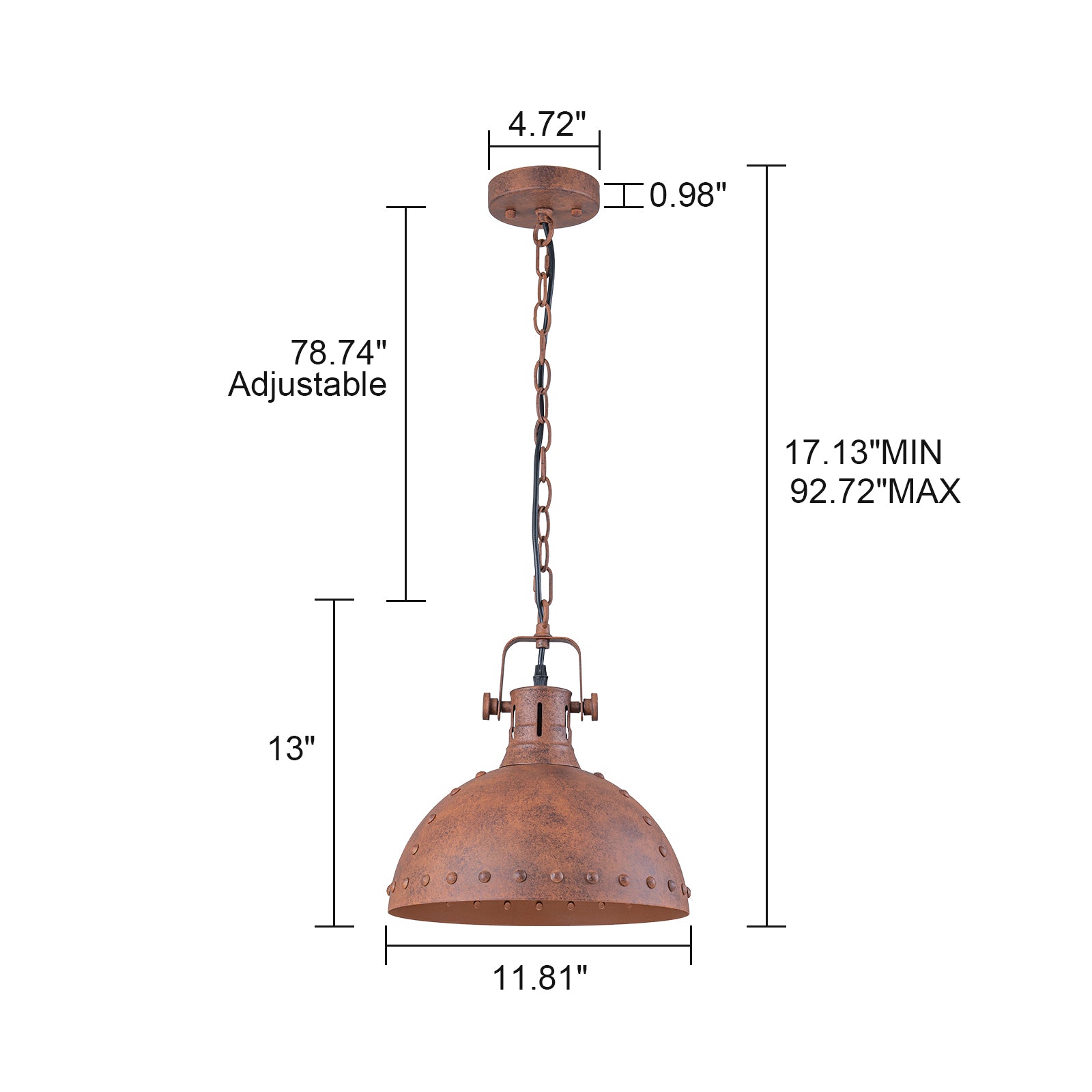 Glowlings 1-Light Industrial 12"Wide Rust Finish/Antique Gold Dome Pendant Light
