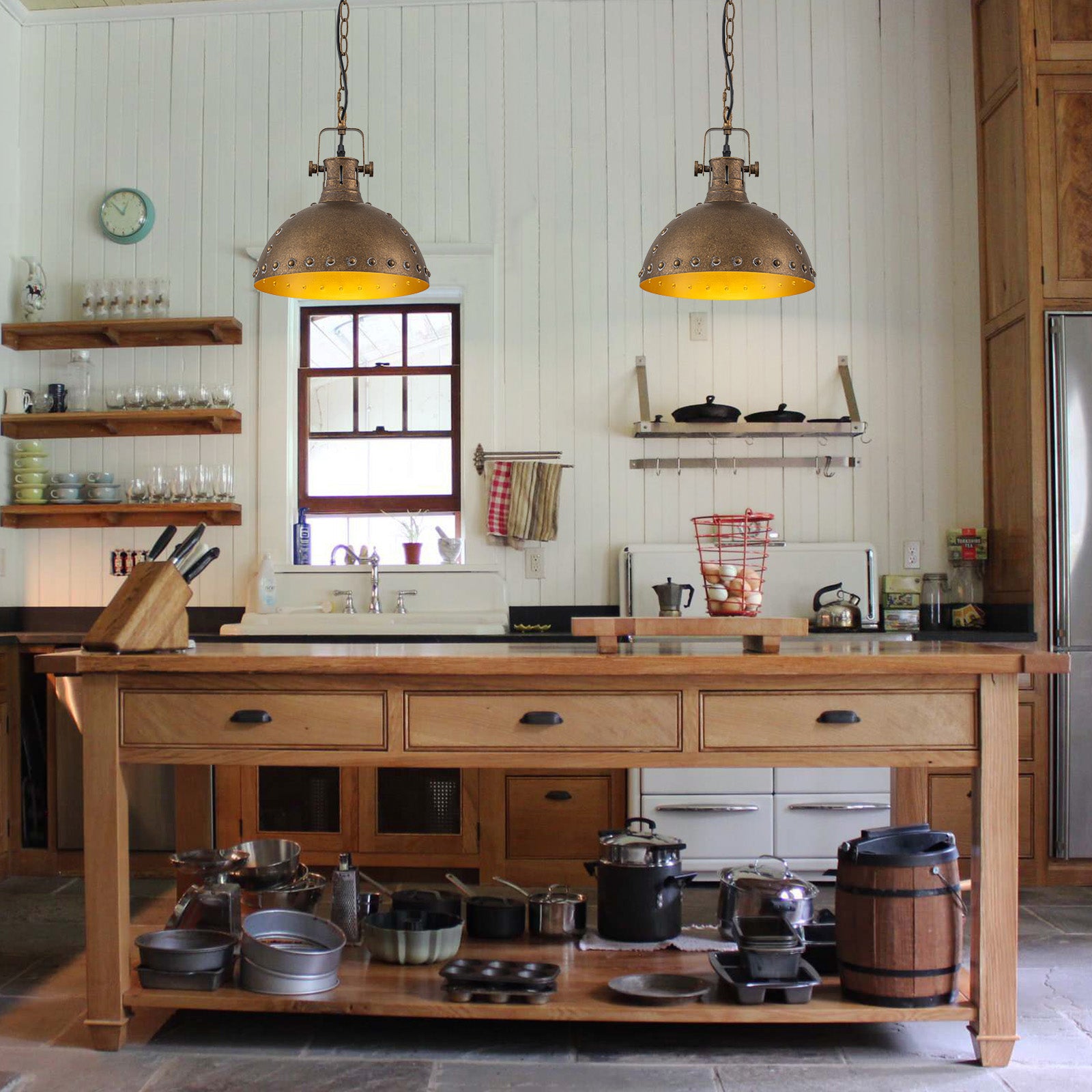 Glowlings 1-Light Industrial 12"Wide Rust Finish/Antique Gold Dome Pendant Light