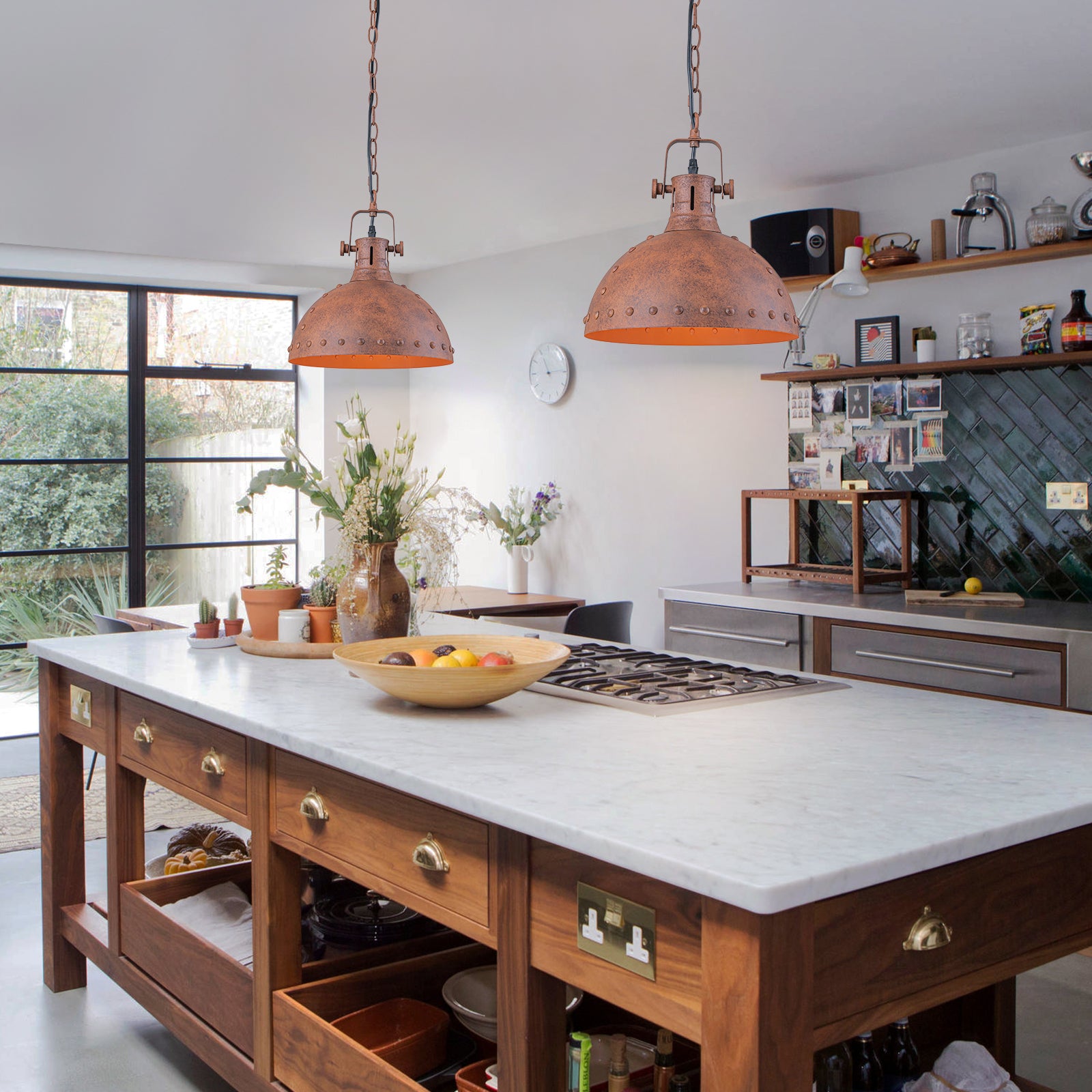 Glowlings 1-Light Industrial 12"Wide Rust Finish/Antique Gold Dome Pendant Light