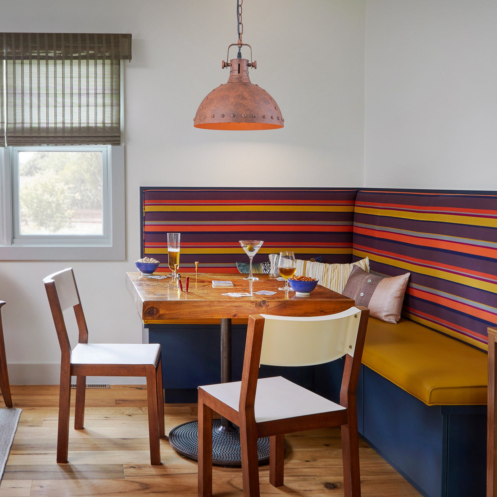 Glowlings 1-Light Industrial 12"Wide Rust Finish/Antique Gold Dome Pendant Light