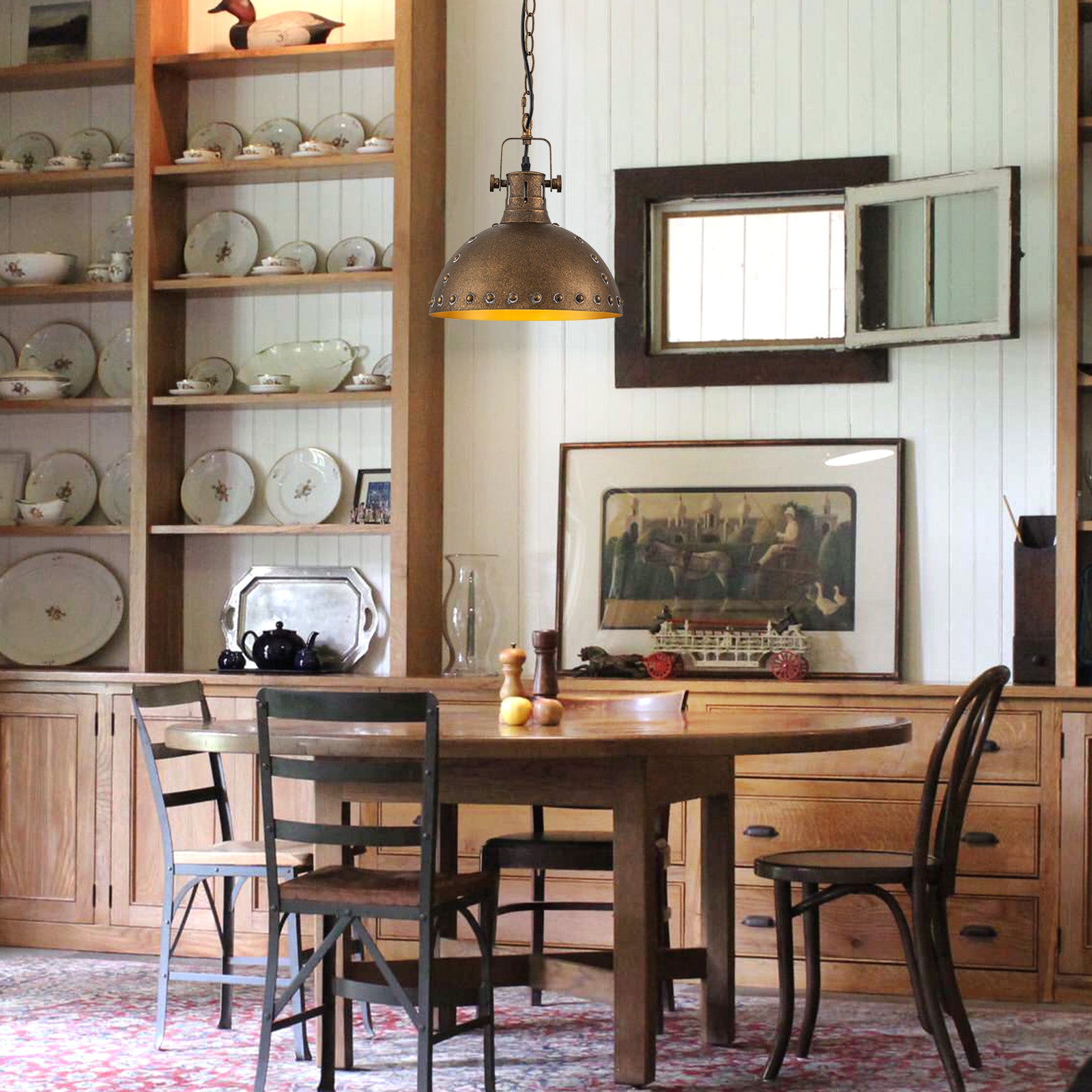 Glowlings 1-Light Industrial 12"Wide Rust Finish/Antique Gold Dome Pendant Light