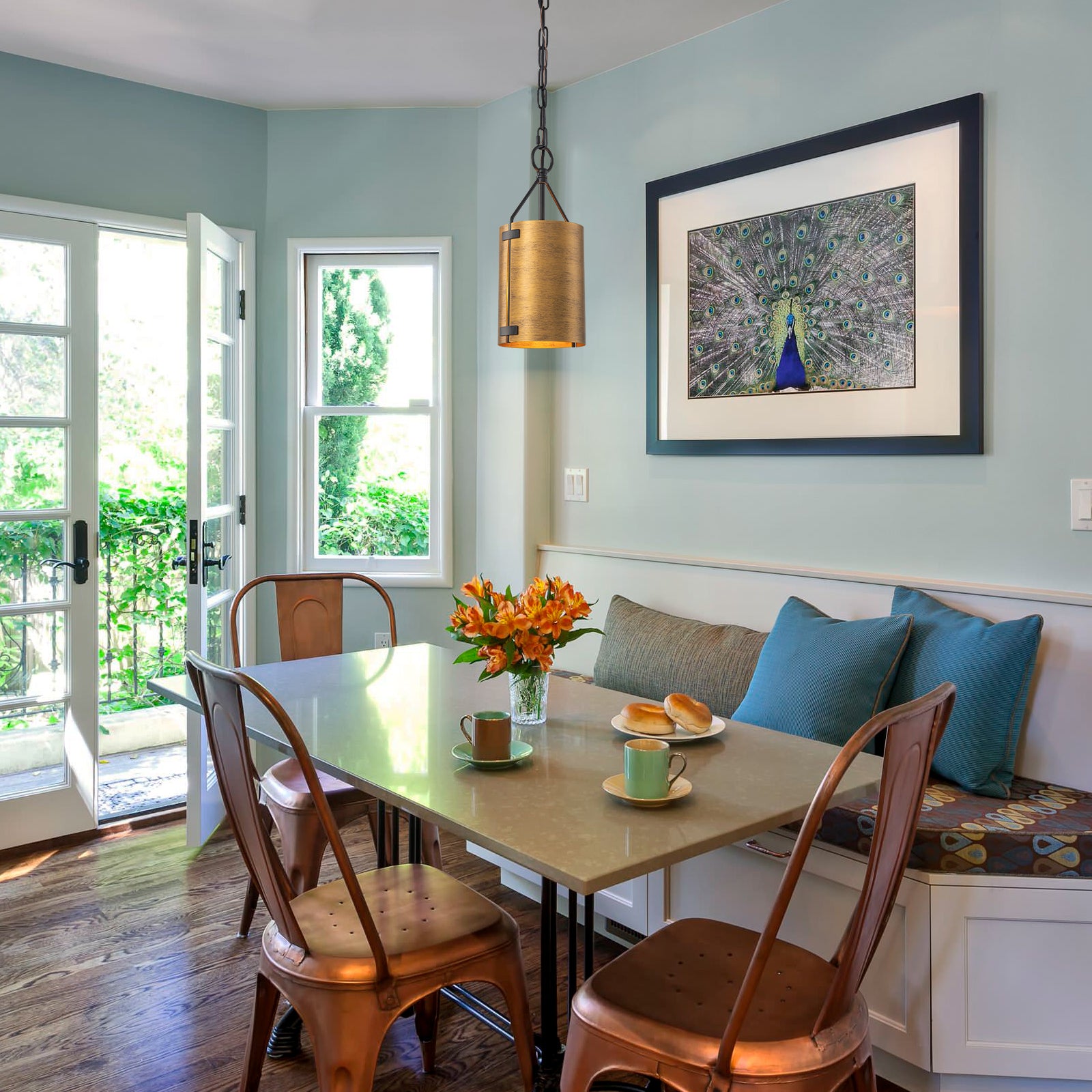 Glowlings 1-Light Industrial Rustic Bronze Metal Mini Pendant Light Island Light