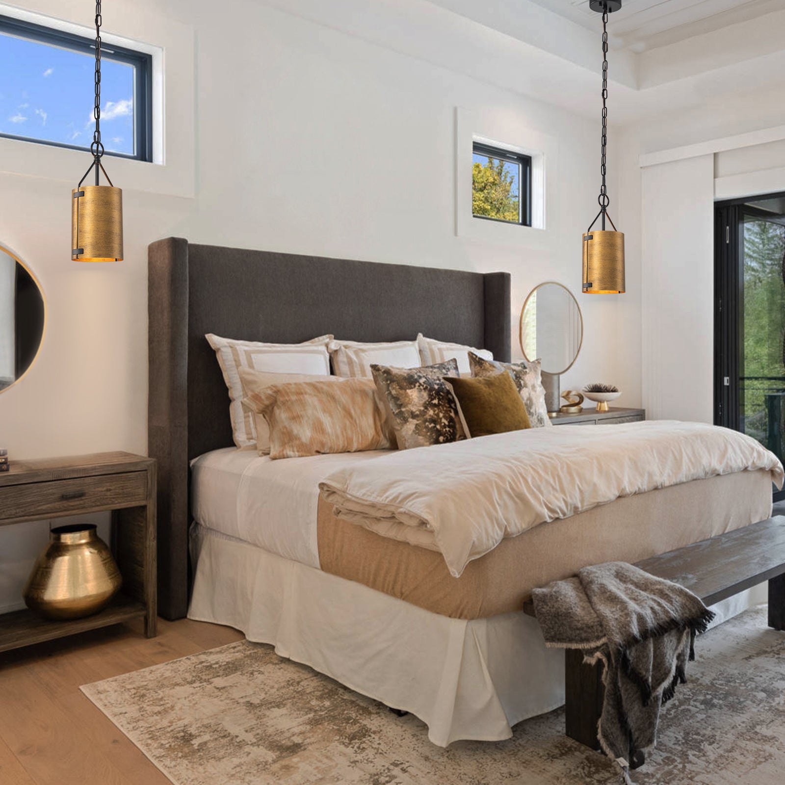 Glowlings 1-Light Industrial Rustic Bronze Metal Mini Pendant Light Island Light