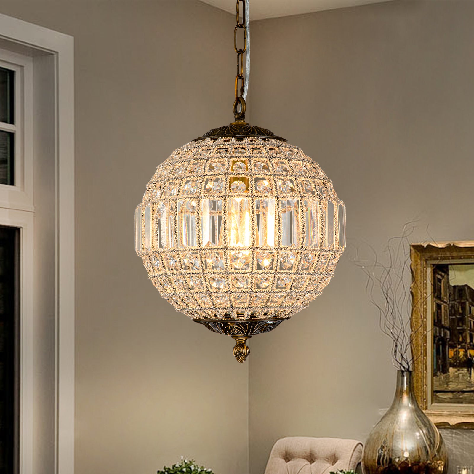 Glowlings 1/3/5-Light Luxury Brass Globe Crystal Chandelier For Living