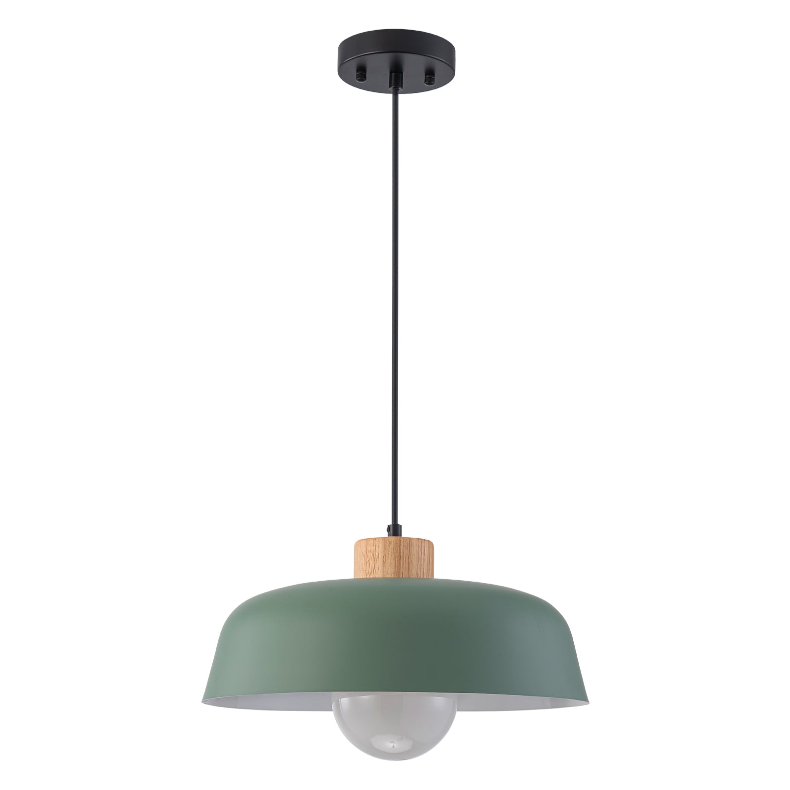 Glowlings 1-Light Modern 15"Wide Macaron Green Bowl Wood Dome Pendant Light