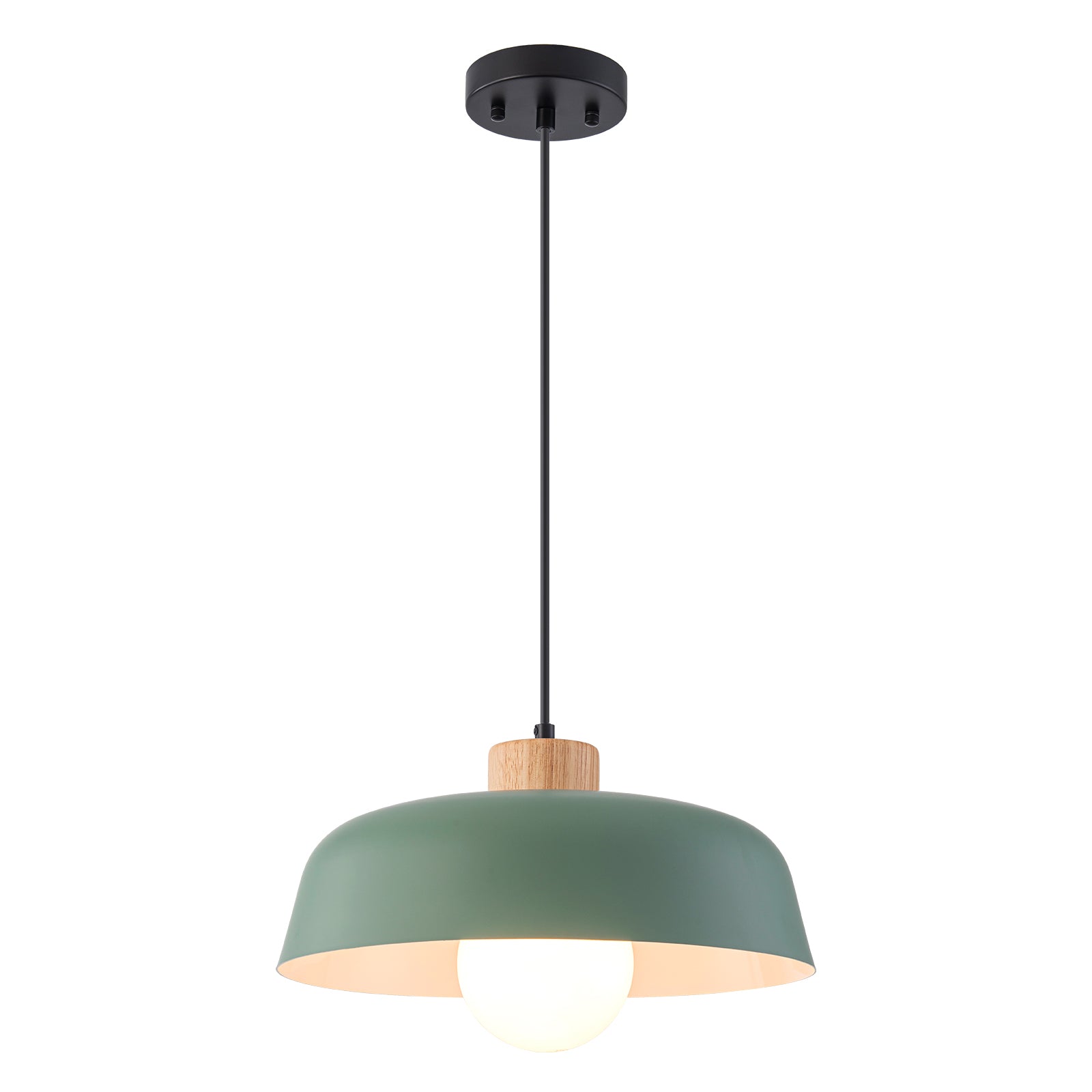 Glowlings 1-Light Modern 15"Wide Macaron Green Bowl Wood Dome Pendant Light