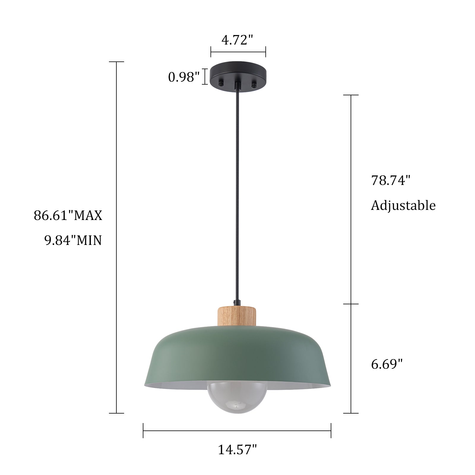 Glowlings 1-Light Modern 15"Wide Macaron Green Bowl Wood Dome Pendant Light