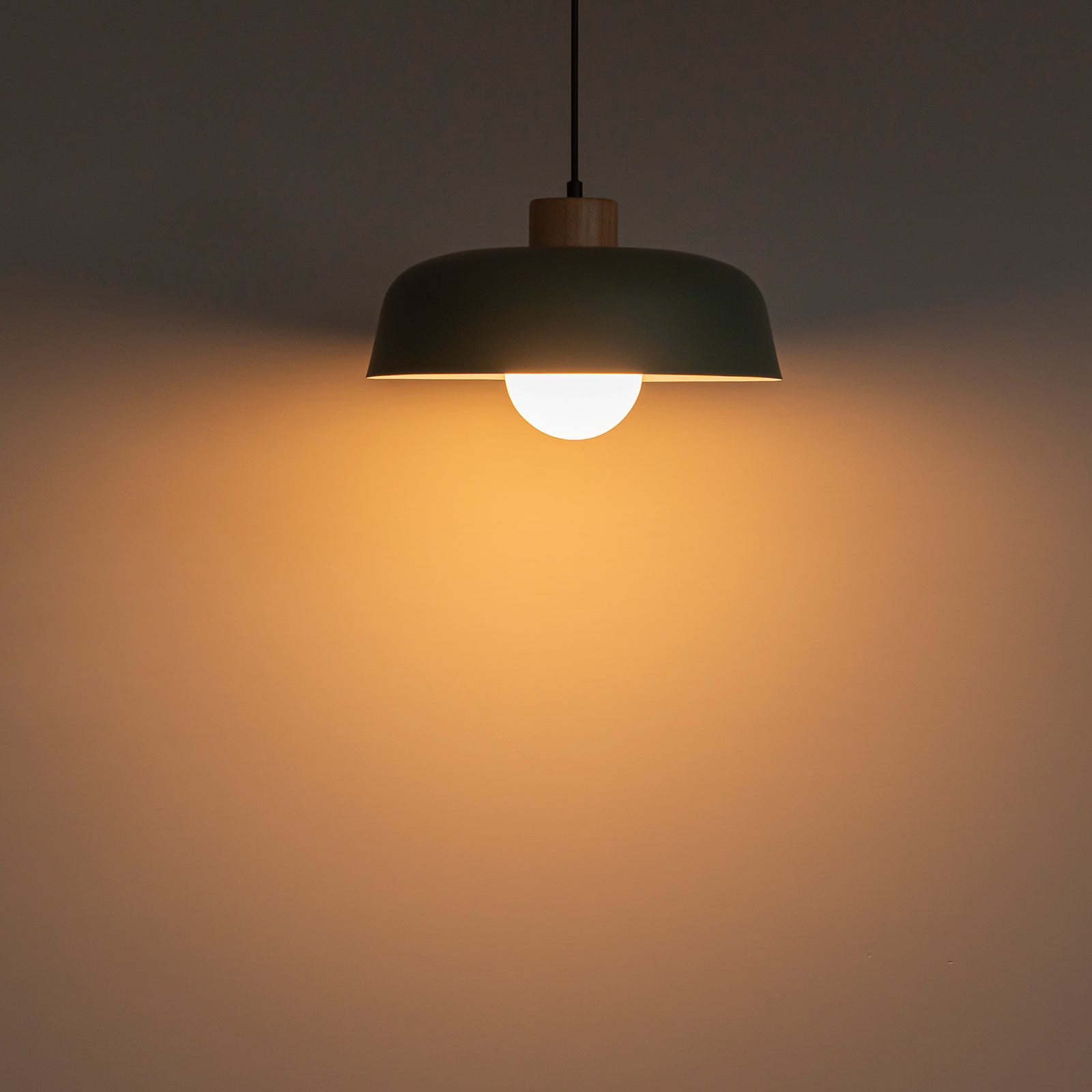Glowlings 1-Light Modern 15"Wide Macaron Green Bowl Wood Dome Pendant Light