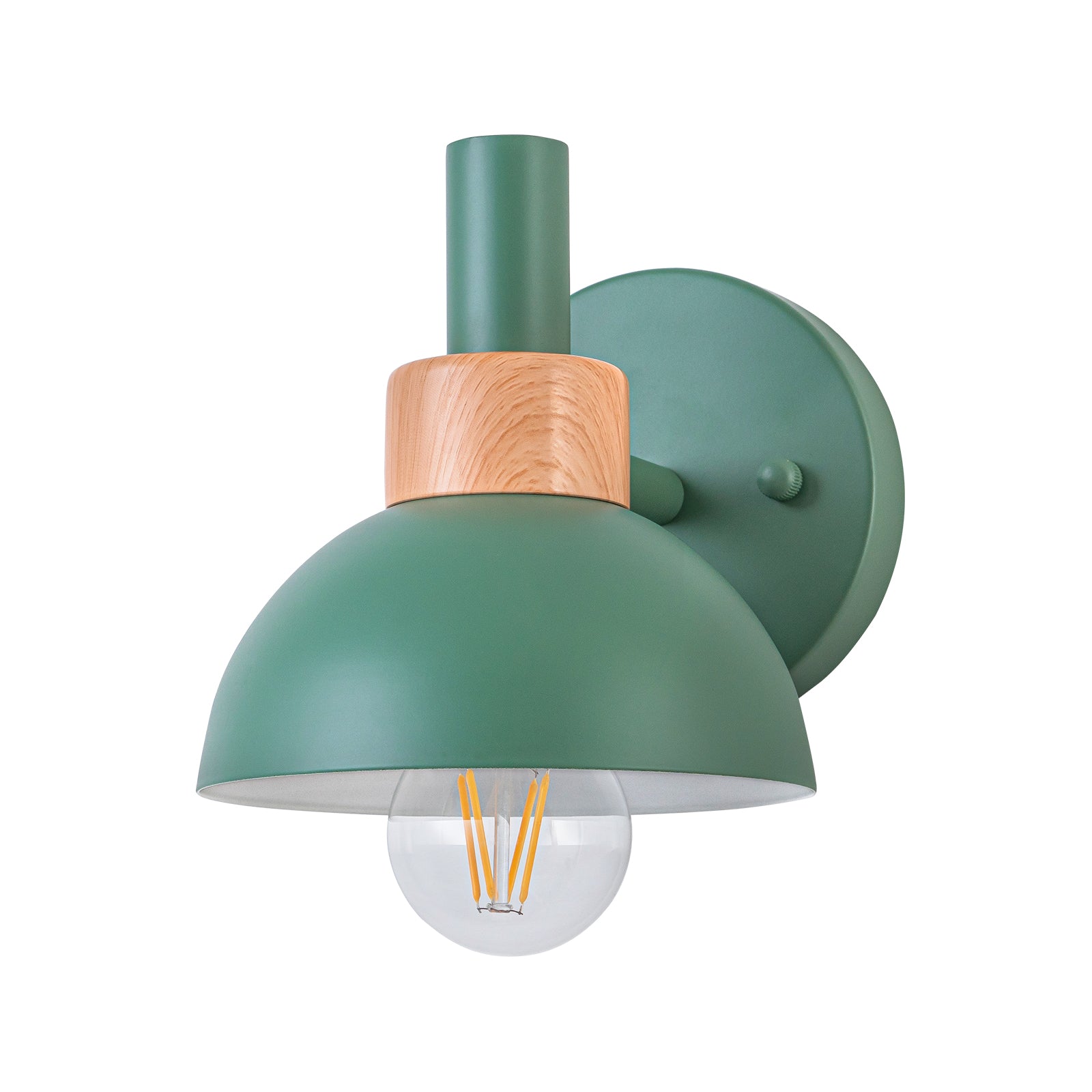 Glowlings 1-Light Modern Macaroon Green Dome Indoor/Outdoor Wall Sconce with Wooden Accent