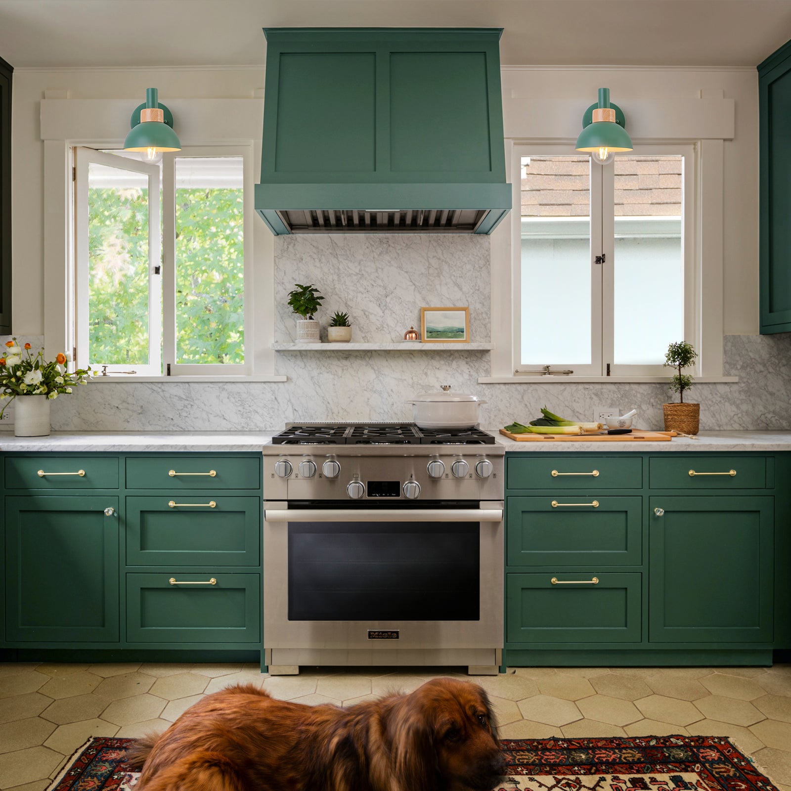 Glowlings 1-Light Modern Macaroon Green Dome Indoor/Outdoor Wall Sconce with Wooden Accent