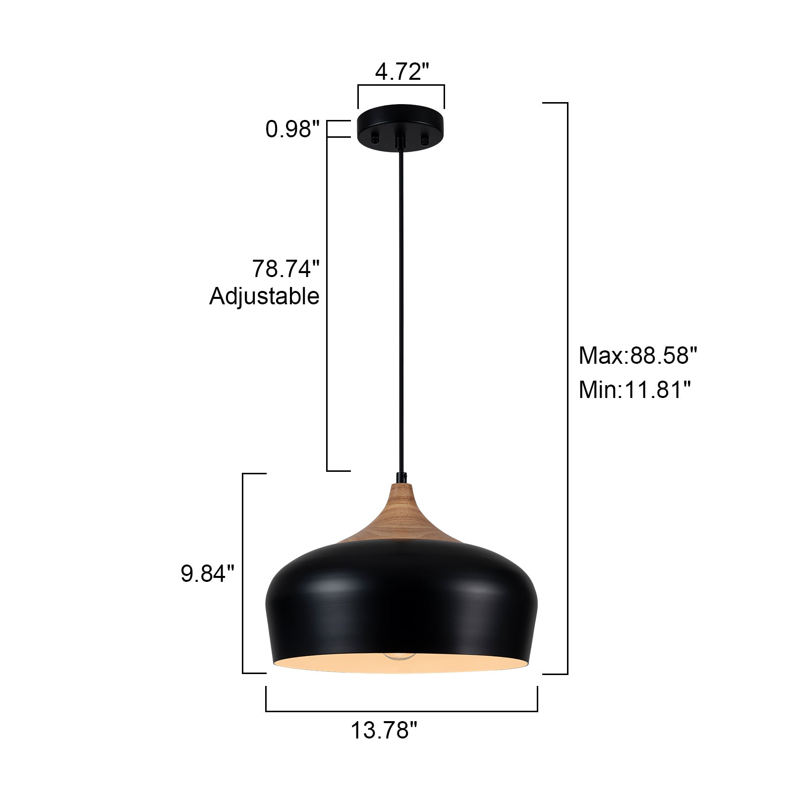 Glowlings 1-Light Modern 14"Wide Matte Black Wood Dome Pendant Light Island Light