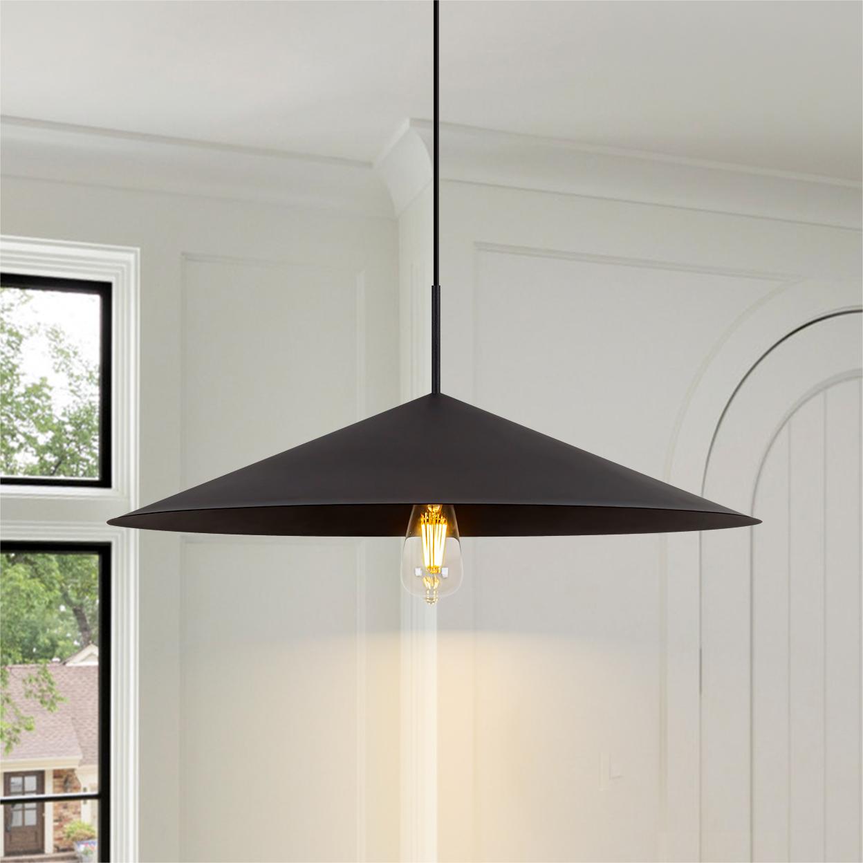 Glowlings 1-Light Modern 26"Wide Large Metal Cone Black Dome Pendant Light