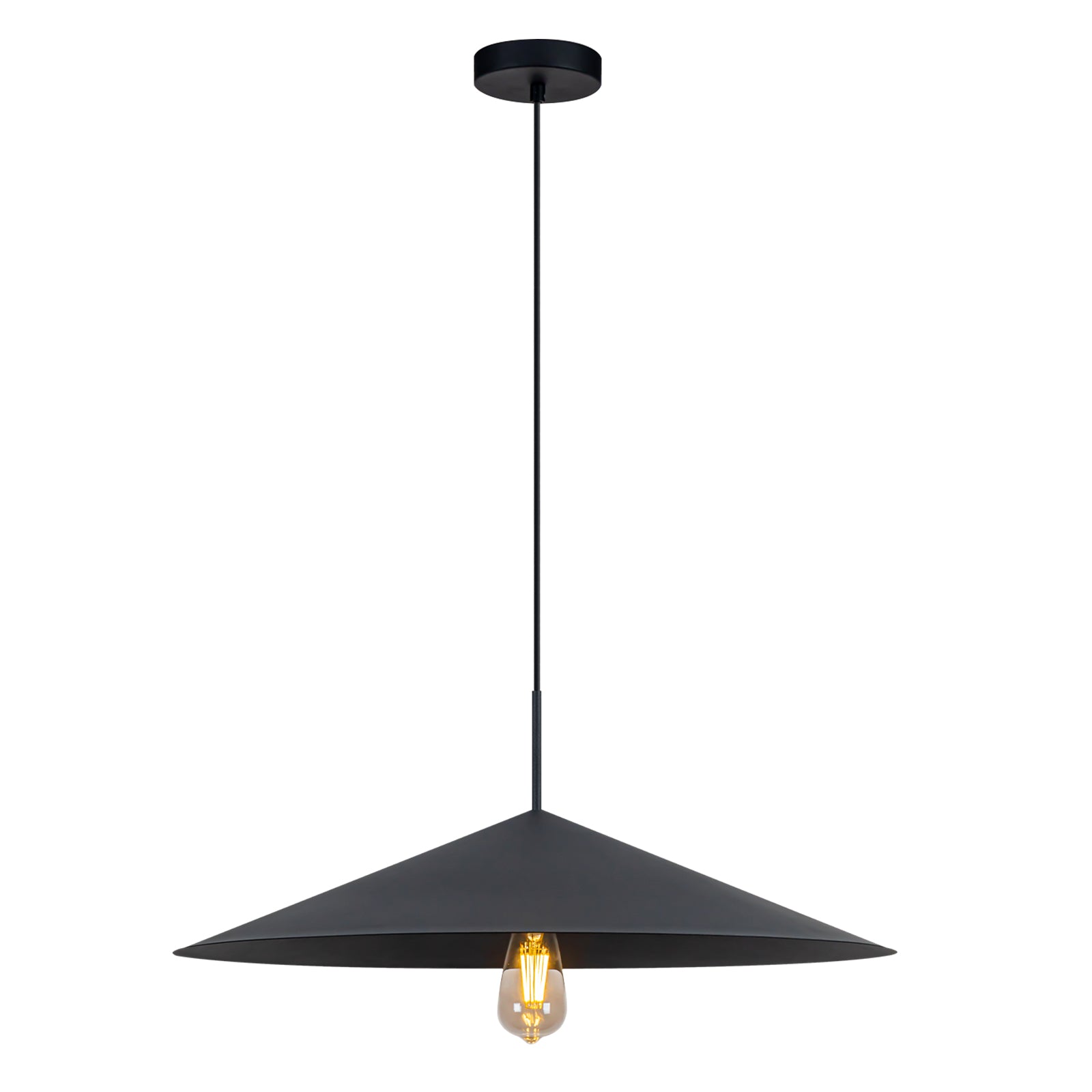 Glowlings 1-Light Modern 26"Wide Large Metal Cone Black Dome Pendant Light