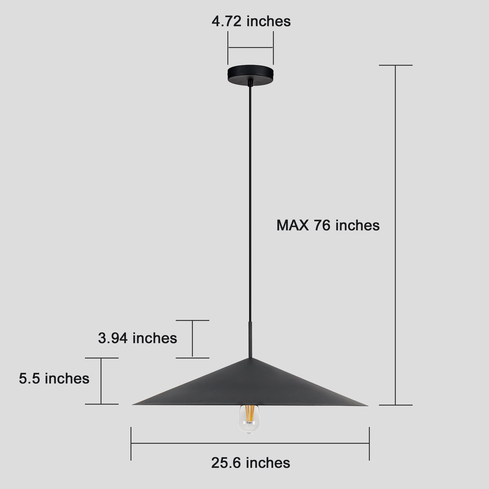 Glowlings 1-Light Modern 26"Wide Large Metal Cone Black Dome Pendant Light