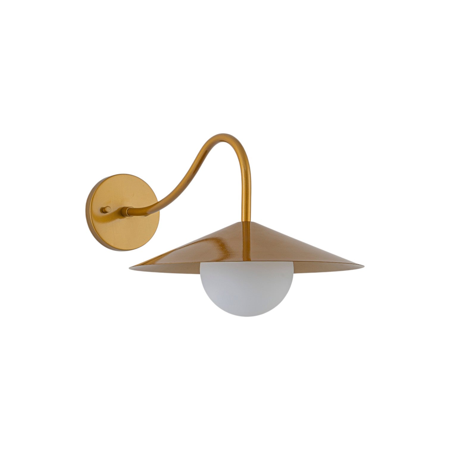 Glowlings 1-Light Mid-Century Modern Brass Cone Elegant Gooseneck Wall Sconce with Globe Opal Glass