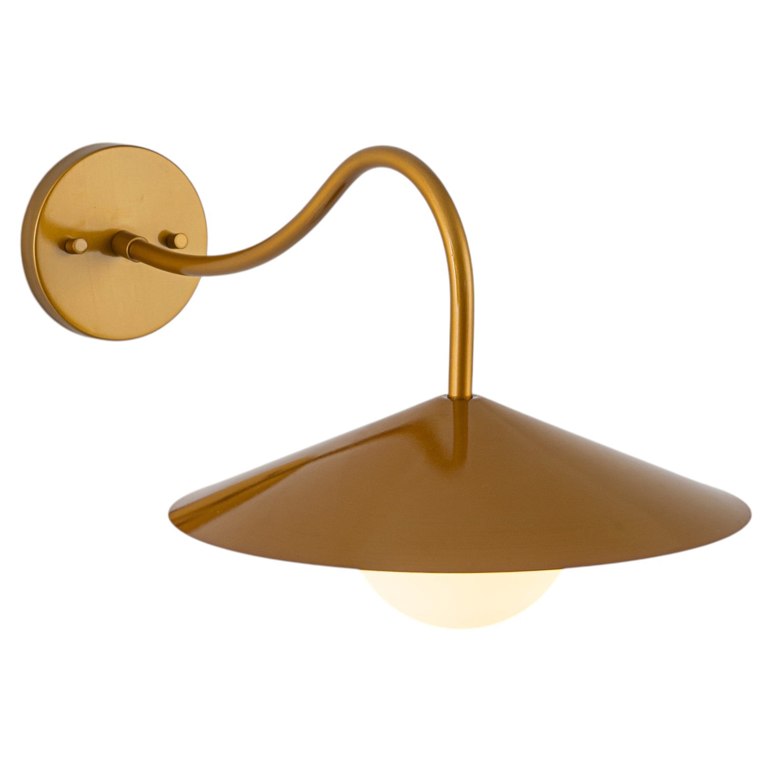 Glowlings 1-Light Mid-Century Modern Brass Cone Elegant Gooseneck Wall Sconce with Globe Opal Glass