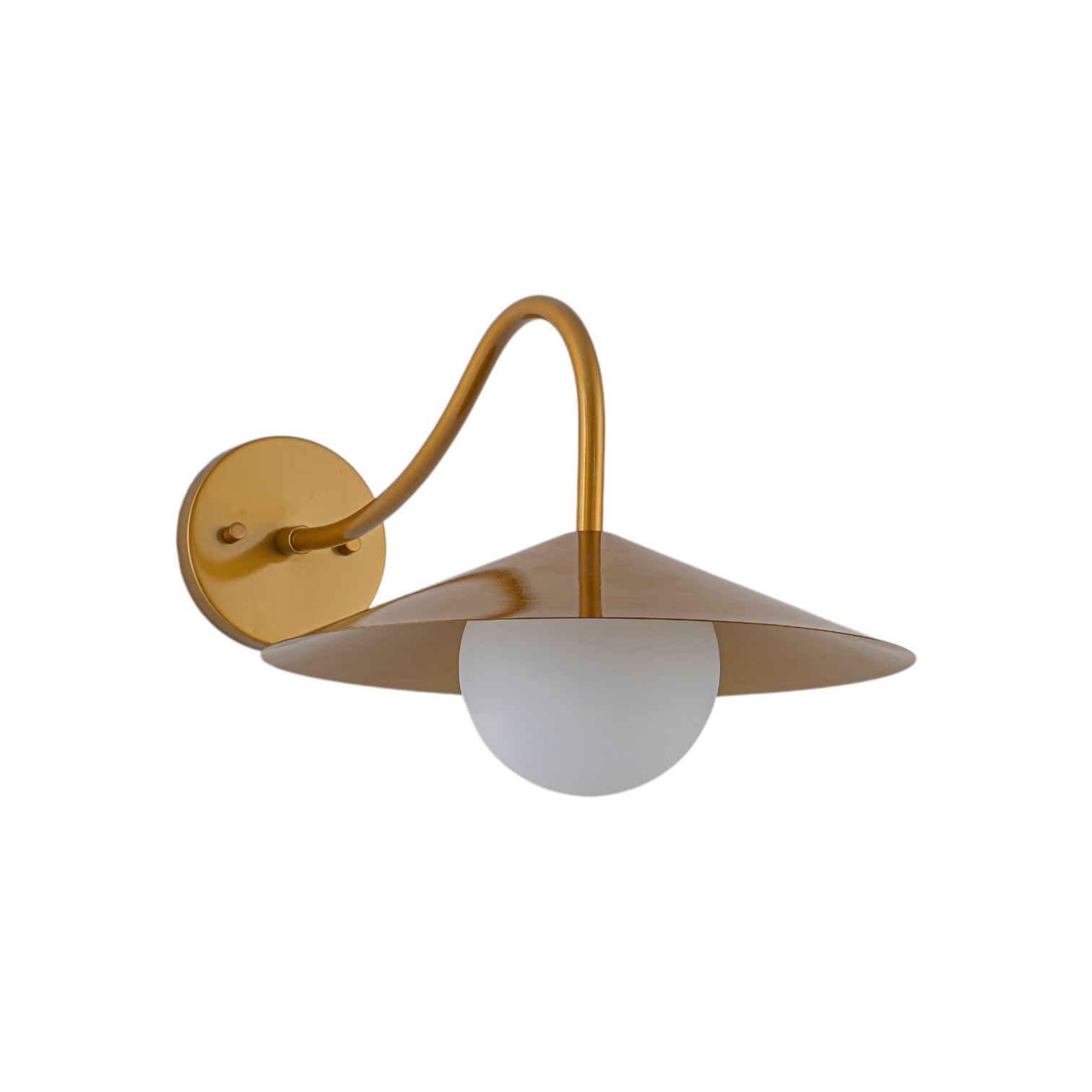 Glowlings 1-Light Mid-Century Modern Brass Cone Elegant Gooseneck Wall Sconce with Globe Opal Glass