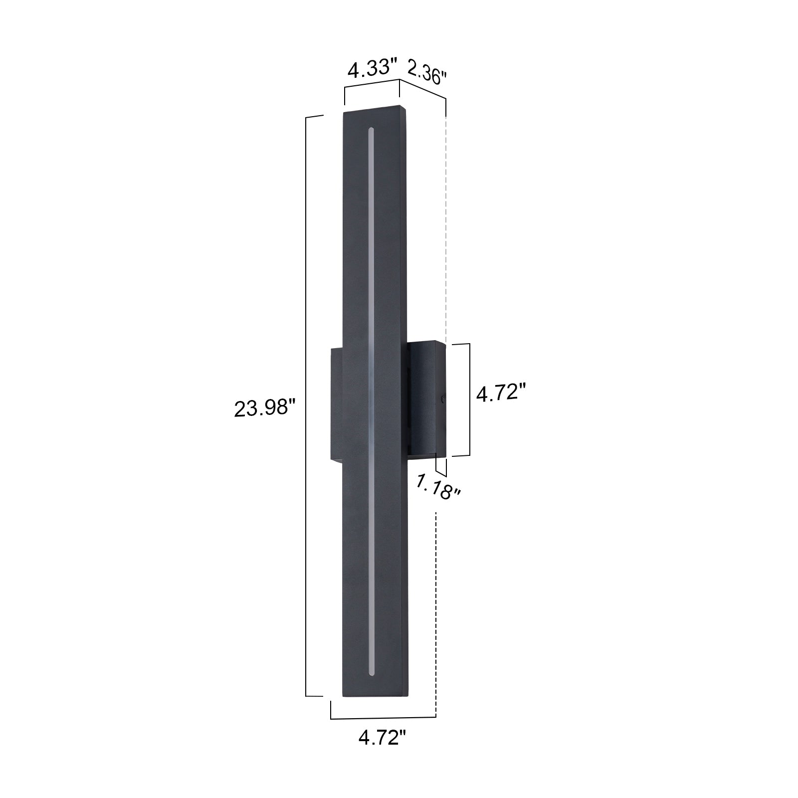 Glowlings 1-Light Minimalist 24"High IP54 Slim Vertical Porch Outdoor LED Wall Sconce