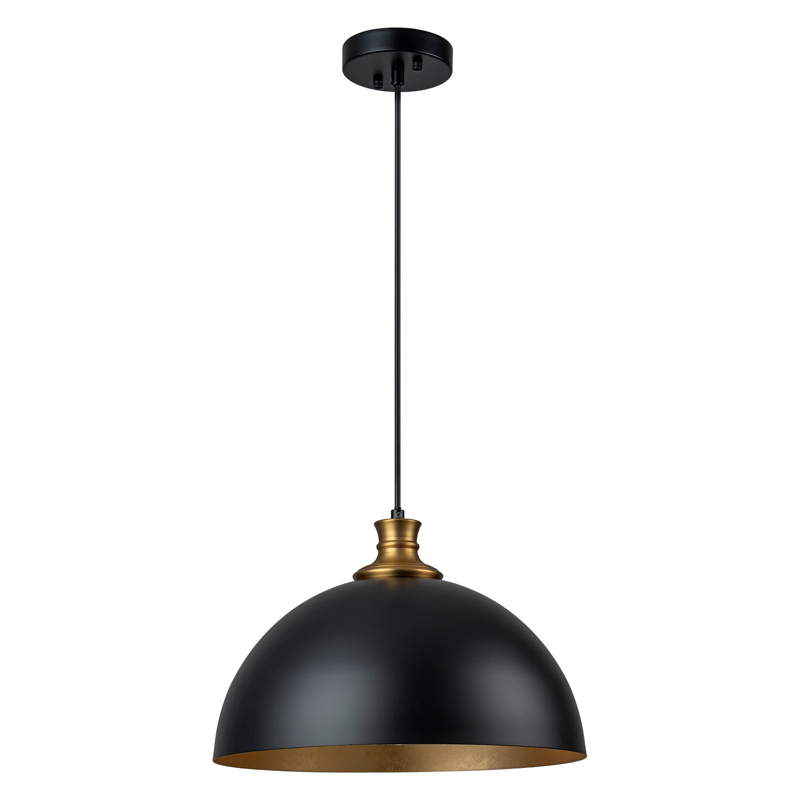 Glowlings 1-flammige, moderne, 38,1 cm breite, schwarz-goldene Kuppel-Pendelleuchte, Inselleuchte