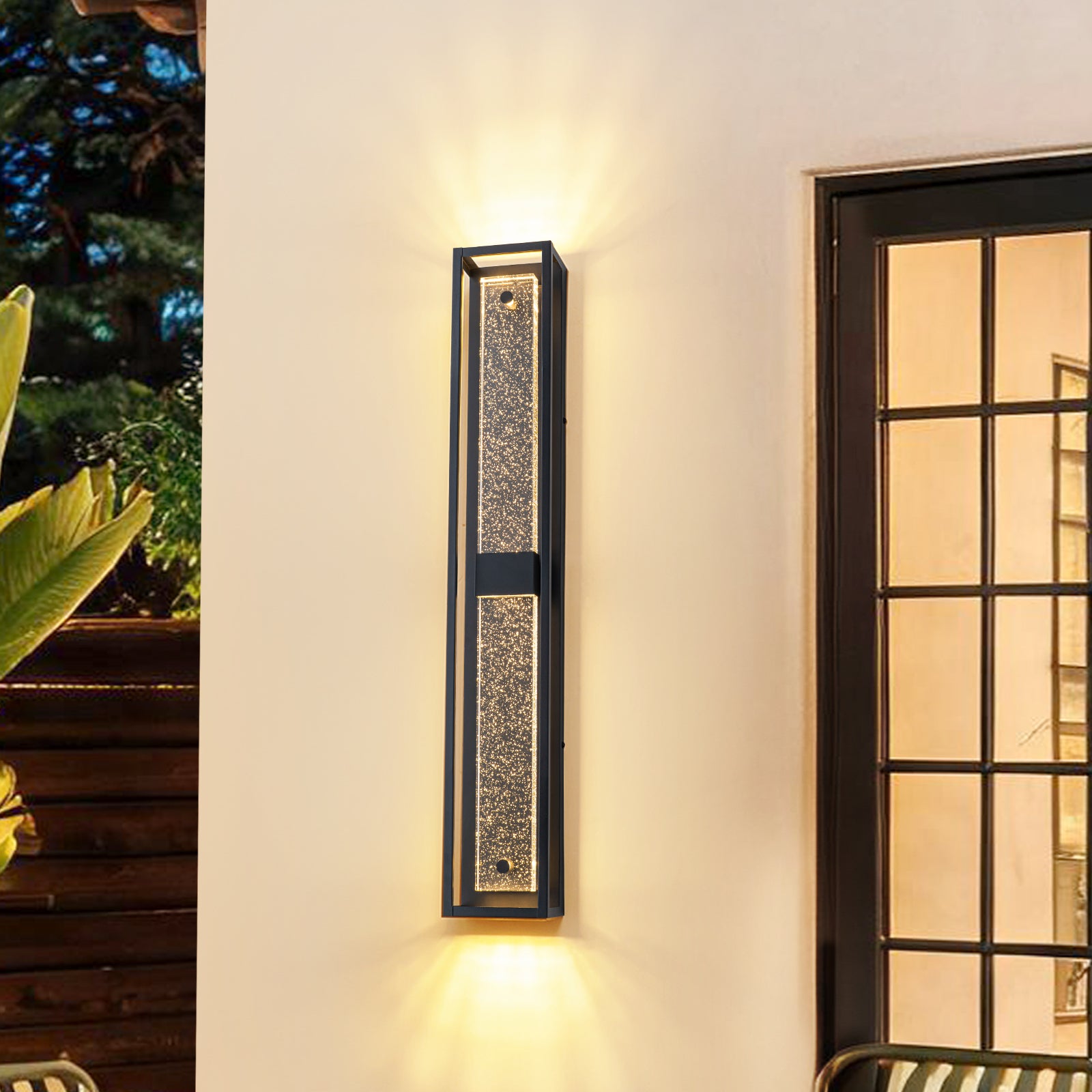 Glowlings 1-Ligh 32"High Modern IP54 Linear LED Outdoor Wall Sconce Porch Light with Clear Bubble Crystal