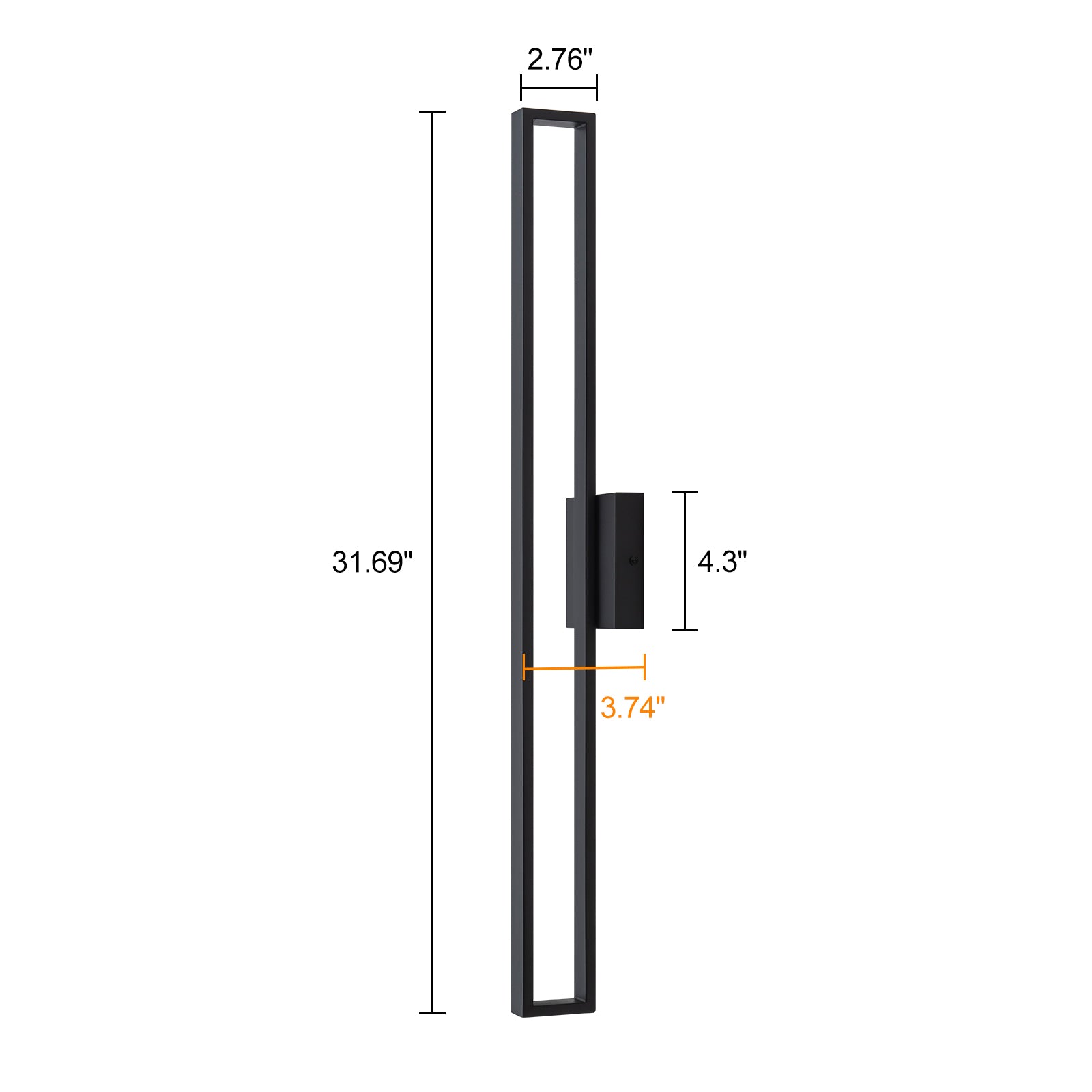 Glowlings 1-flammige, moderne, 81,3 cm hohe, mattschwarze, rechteckige, lange LED-Wandleuchte für den Außenbereich