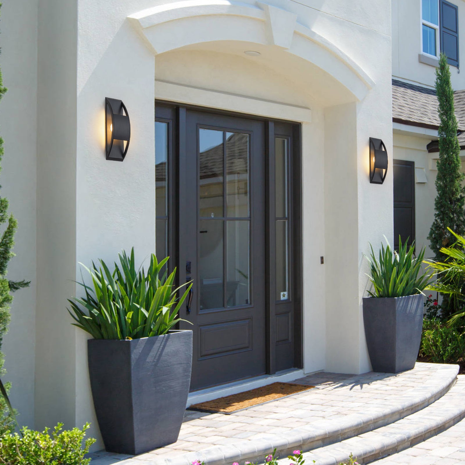 Glowlings 1-Light Modern 16"High Black IP54 Arched Integrated LED Outdoor Wall Sconce